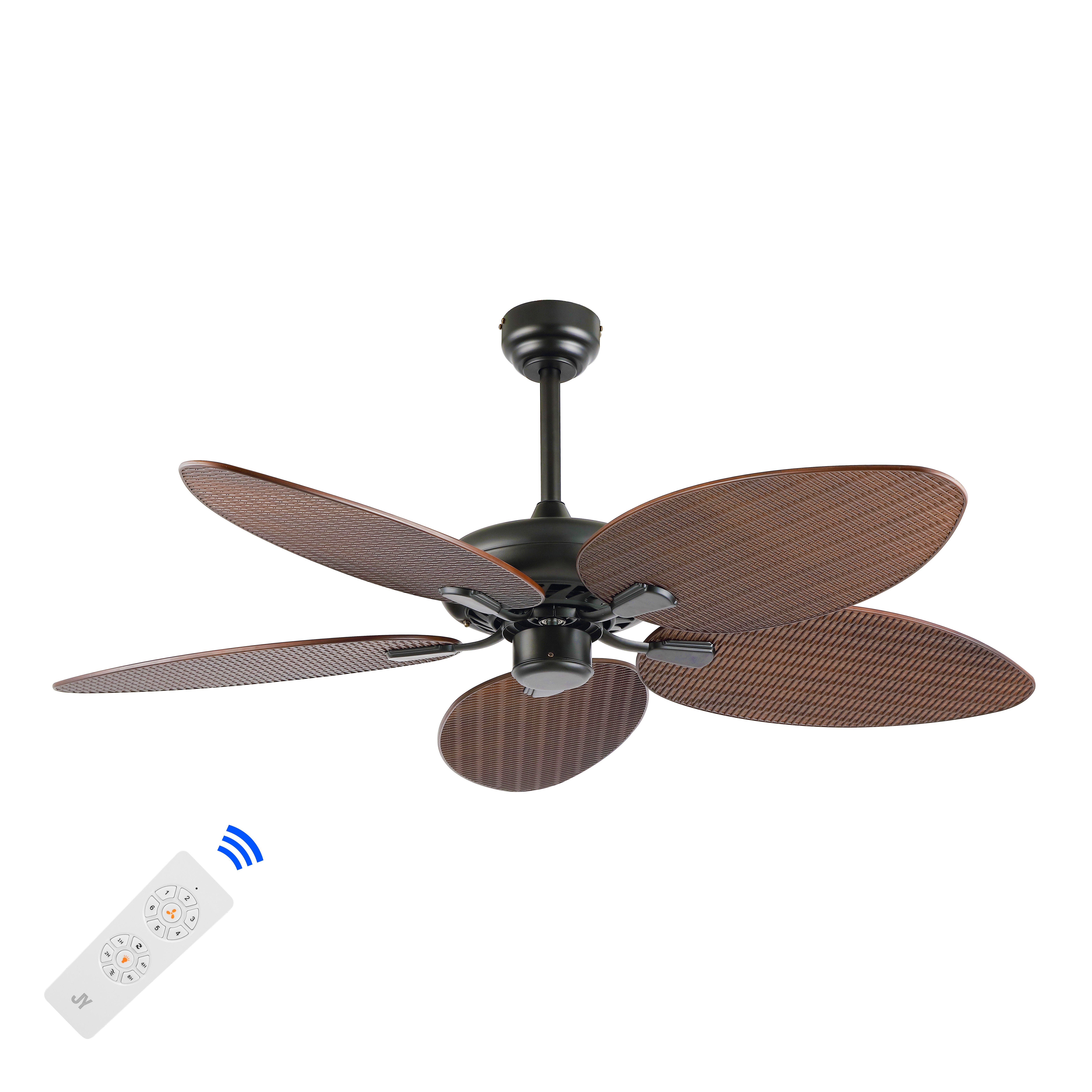 JONATHAN Y Raffles 52" Palm Blade Ceiling Fan, Black/Neutral Brown, large