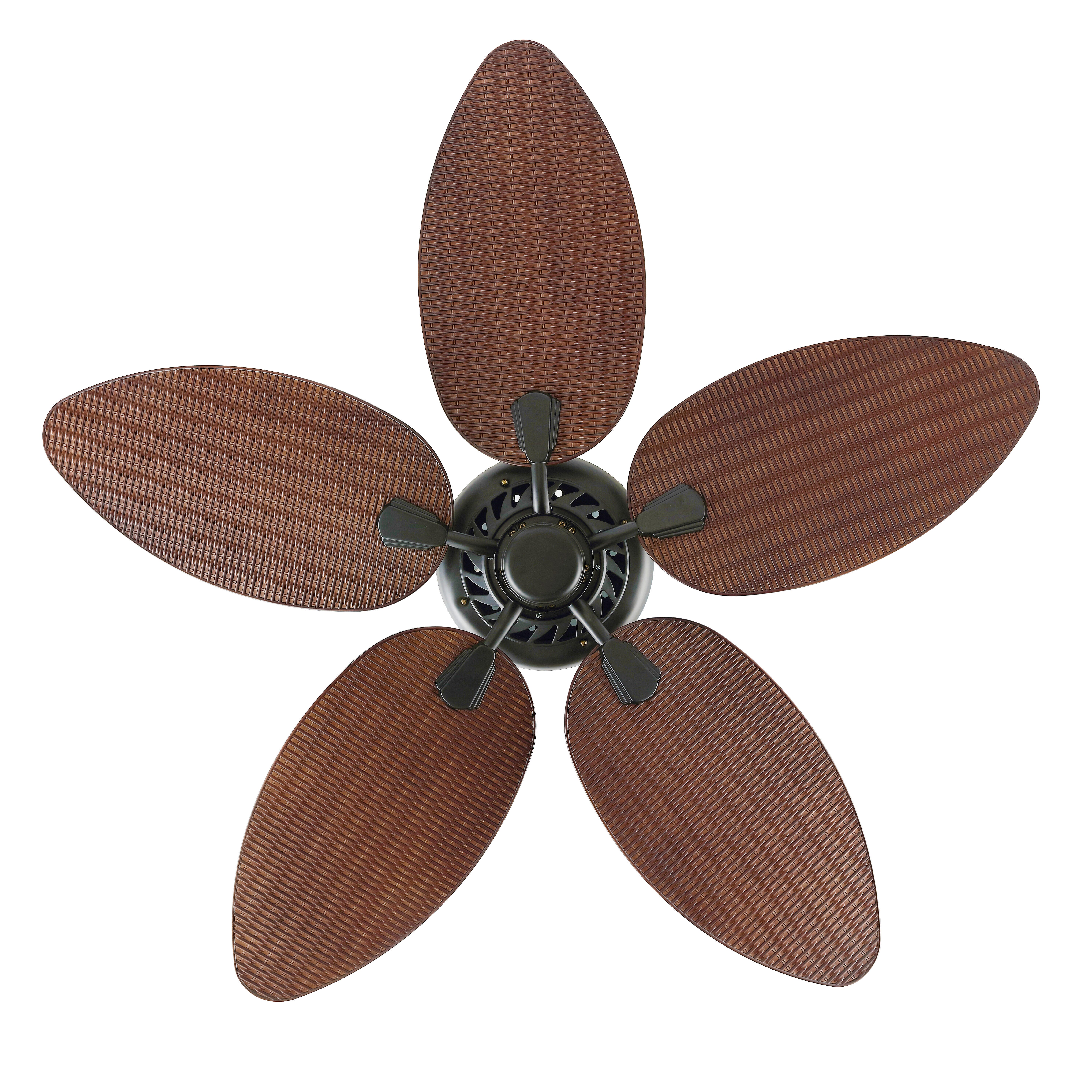 JONATHAN Y Raffles 52" Palm Blade Ceiling Fan, Black/Neutral Brown, large