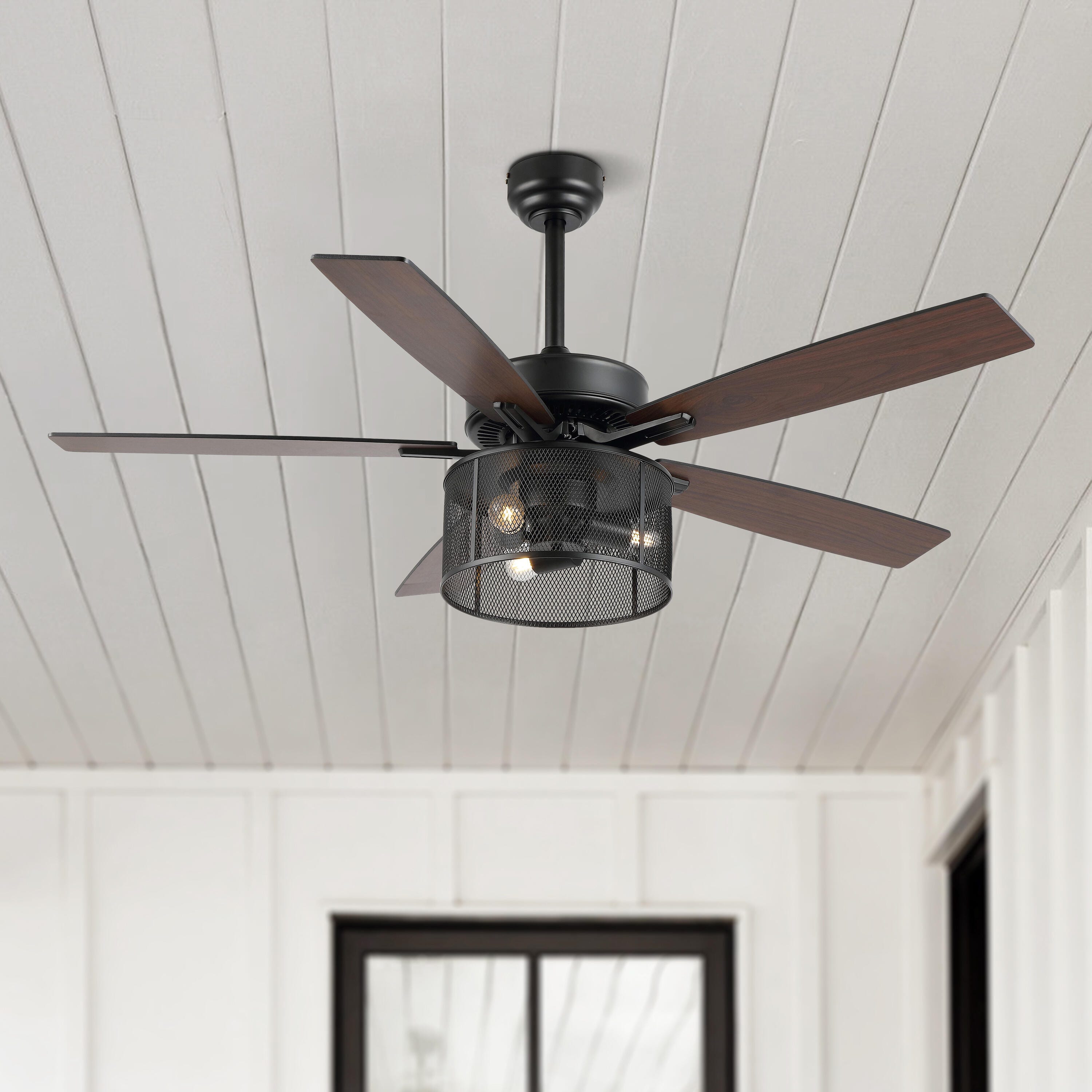 JONATHAN Y Max 52" 3-Light LED Ceiling Fan, Black/Dark Walnut, large