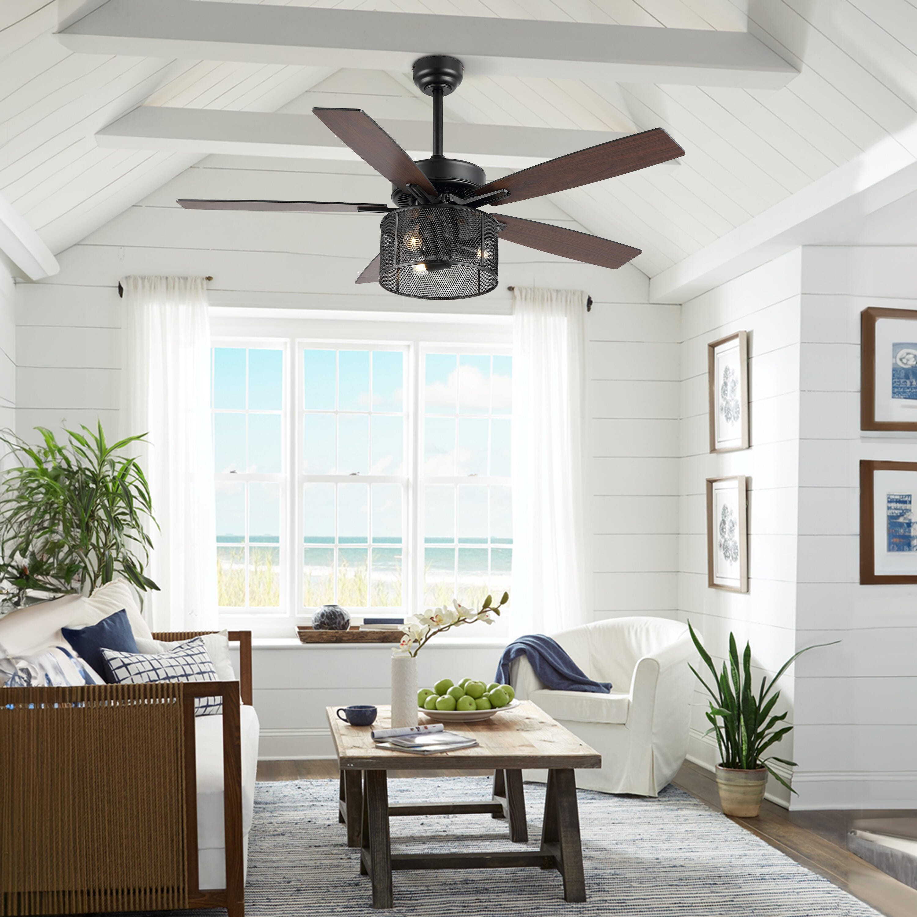 JONATHAN Y Max 52" 3-Light LED Ceiling Fan, Black/Dark Walnut, large