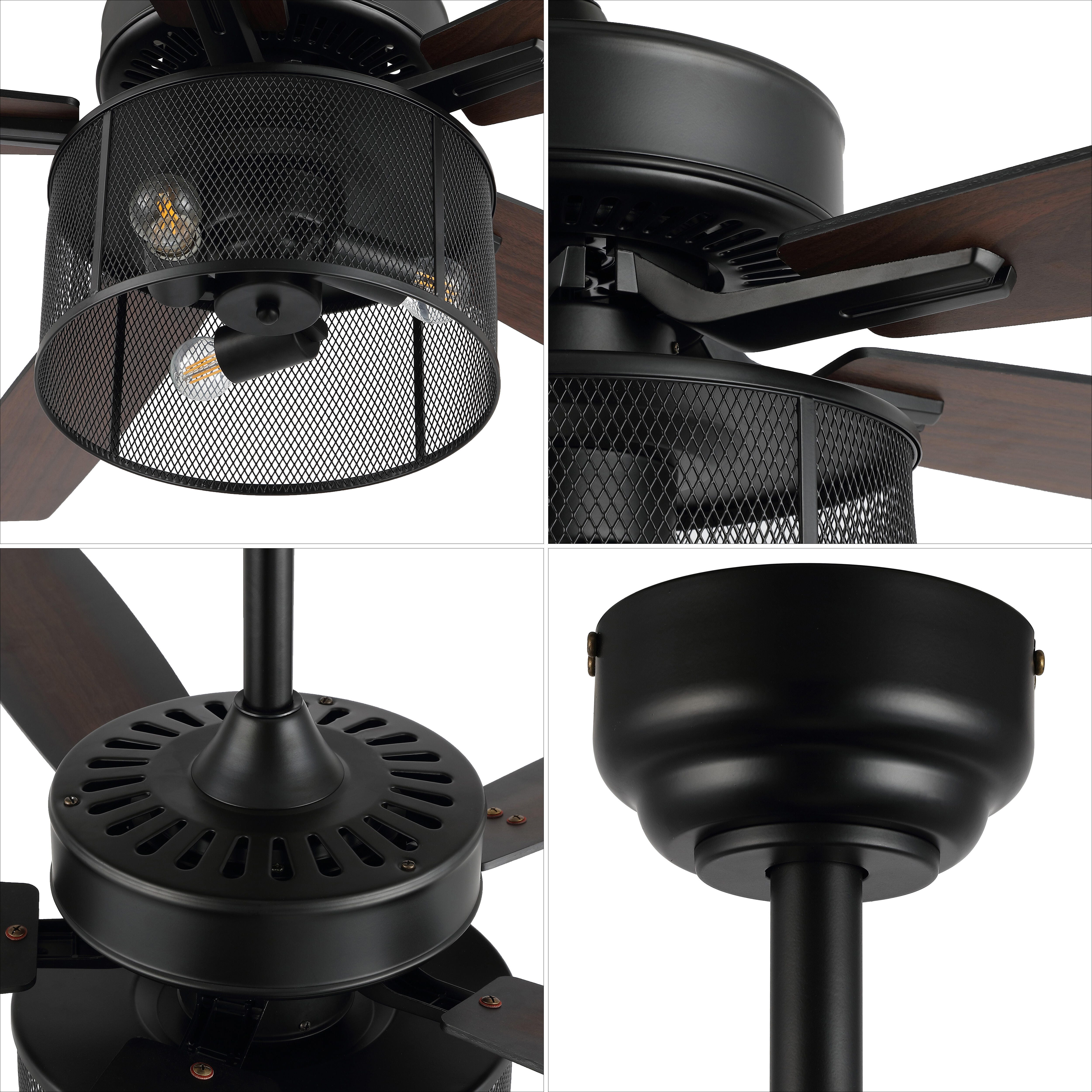 JONATHAN Y Max 52" 3-Light LED Ceiling Fan, Black/Dark Walnut, large