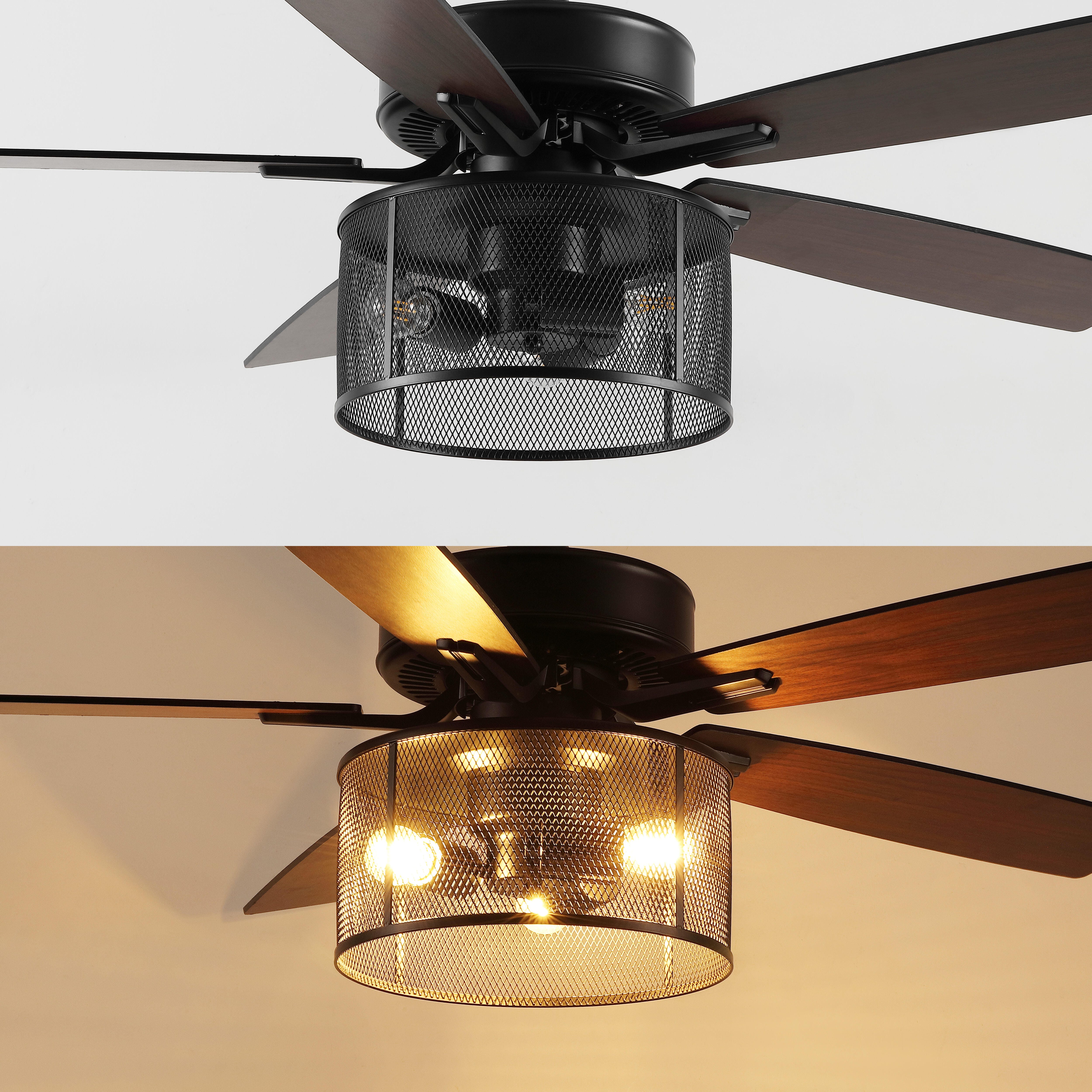 JONATHAN Y Max 52" 3-Light LED Ceiling Fan, Black/Dark Walnut, large