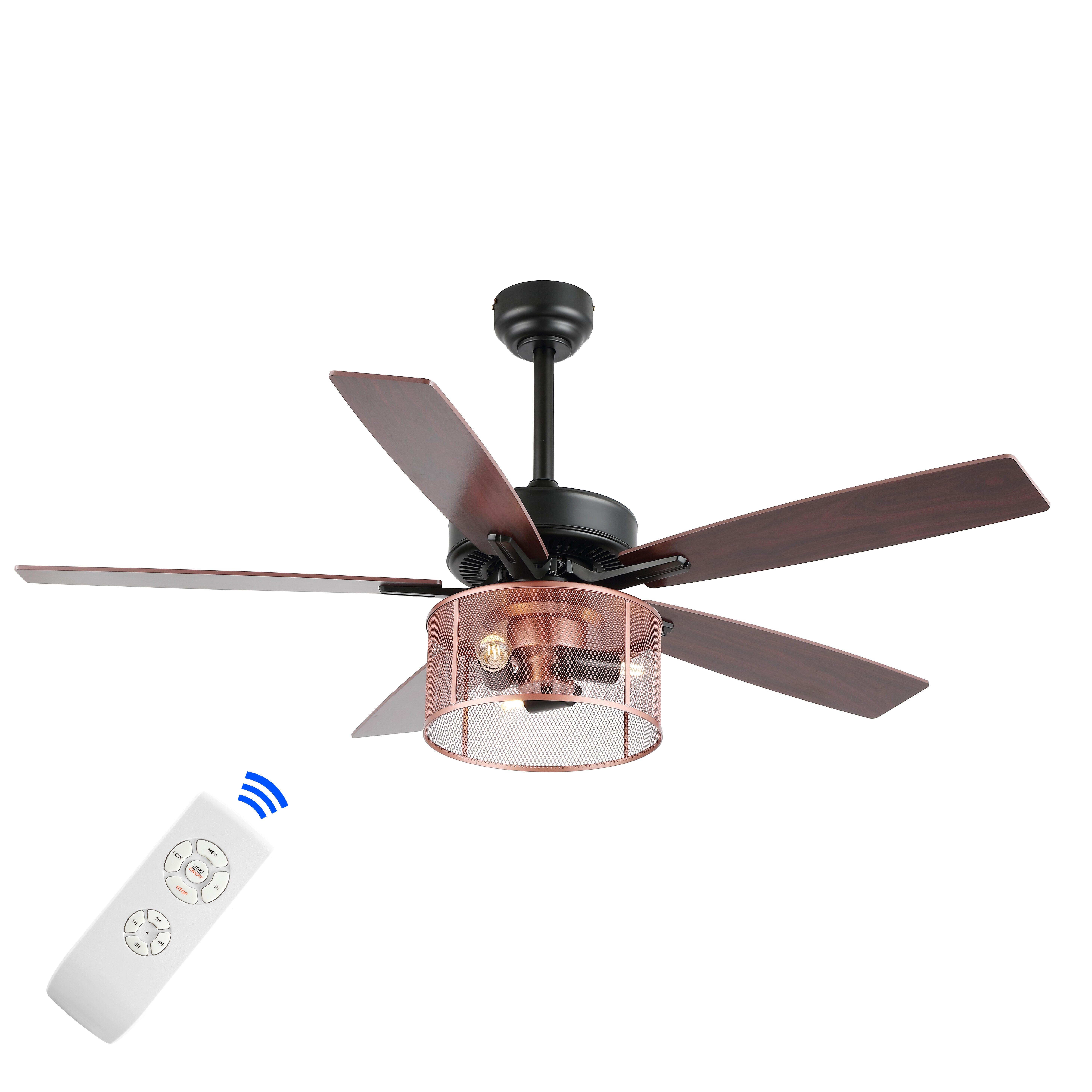 JONATHAN Y Max 52" 3-Light LED Ceiling Fan, Black/Cherry, large