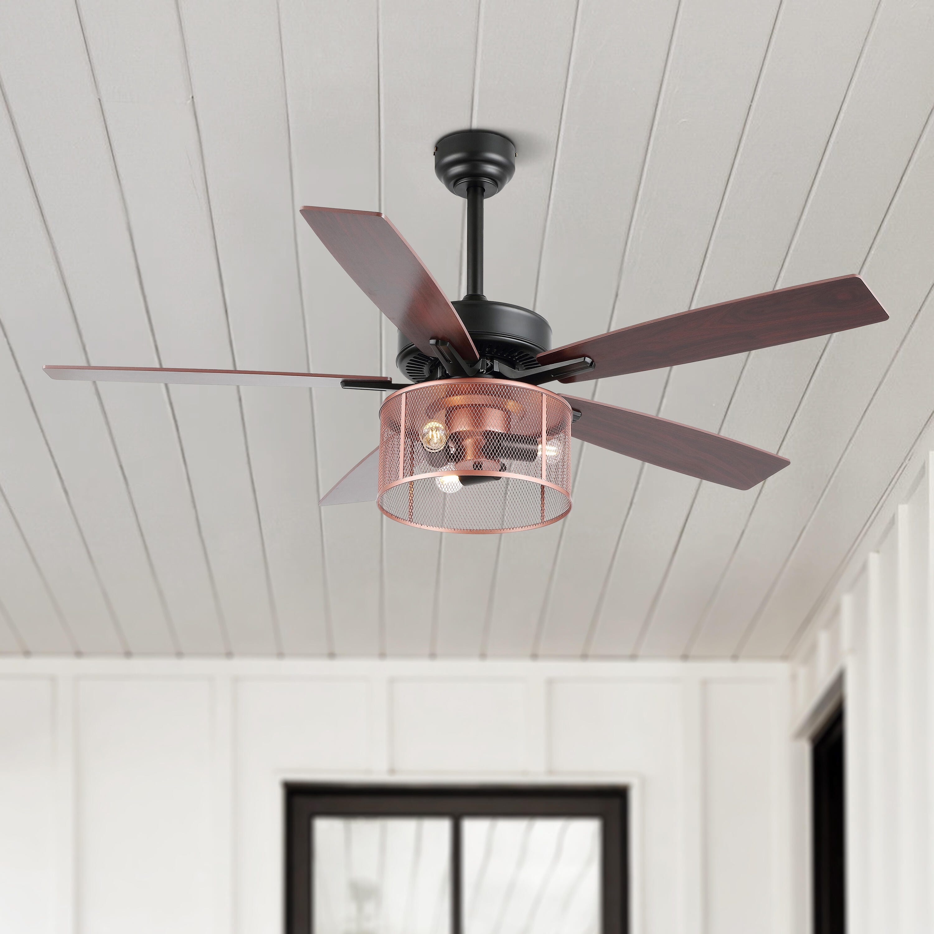 JONATHAN Y Max 52" 3-Light LED Ceiling Fan, Black/Cherry, large