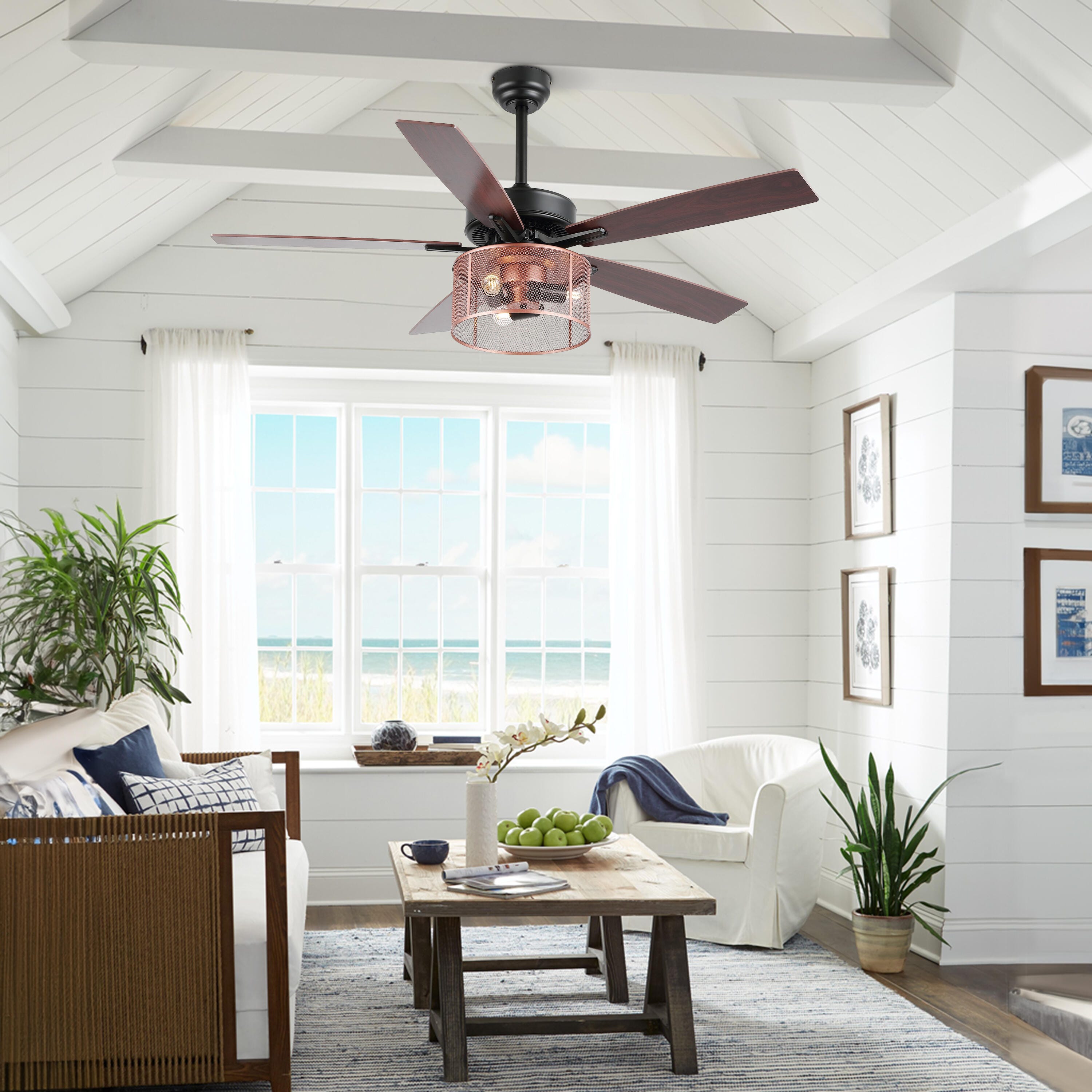 JONATHAN Y Max 52" 3-Light LED Ceiling Fan, Black/Cherry, large