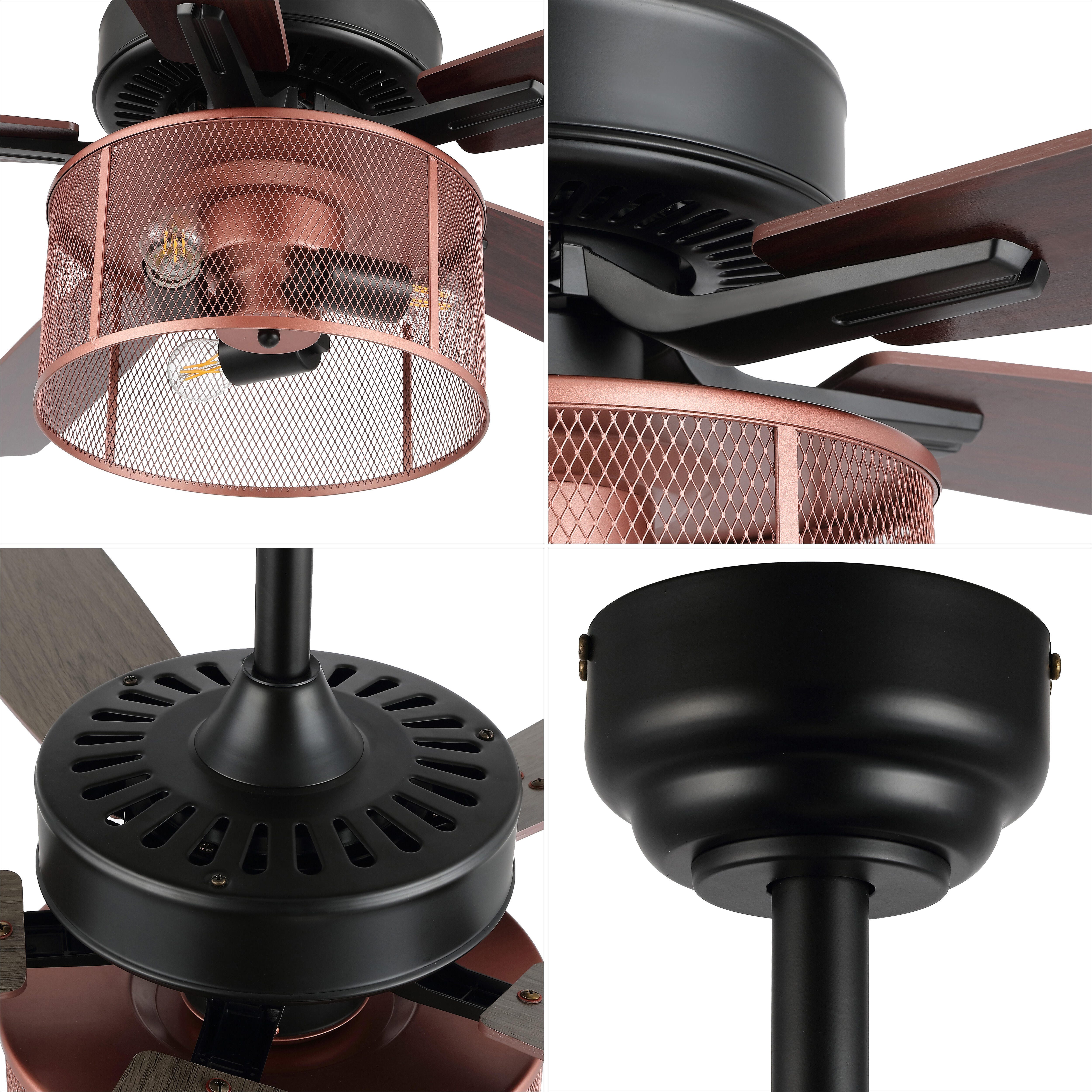 JONATHAN Y Max 52" 3-Light LED Ceiling Fan, Black/Cherry, large