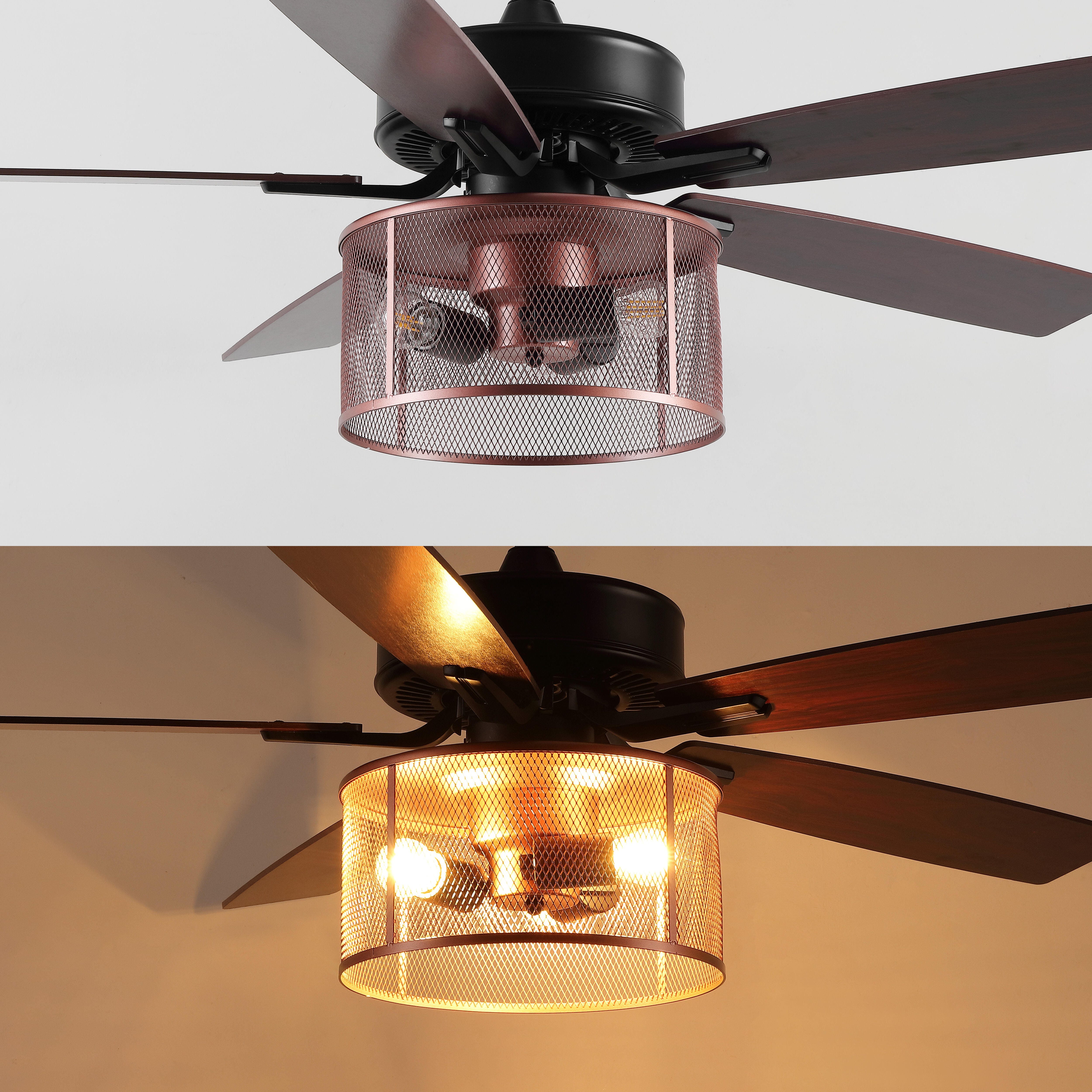 JONATHAN Y Max 52" 3-Light LED Ceiling Fan, Black/Cherry, large