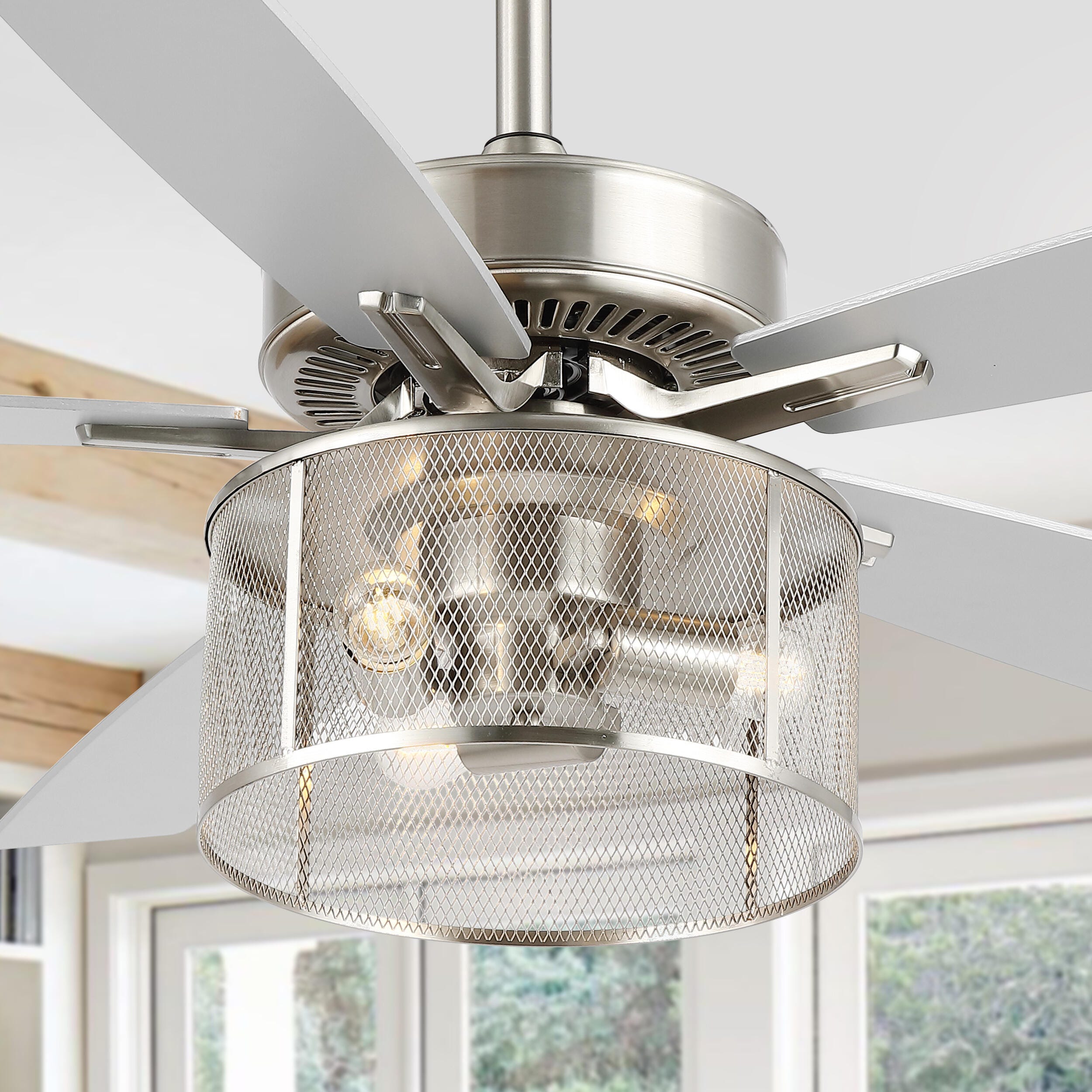 JONATHAN Y Max 52" 3-Light LED Ceiling Fan, Nickel, rollover