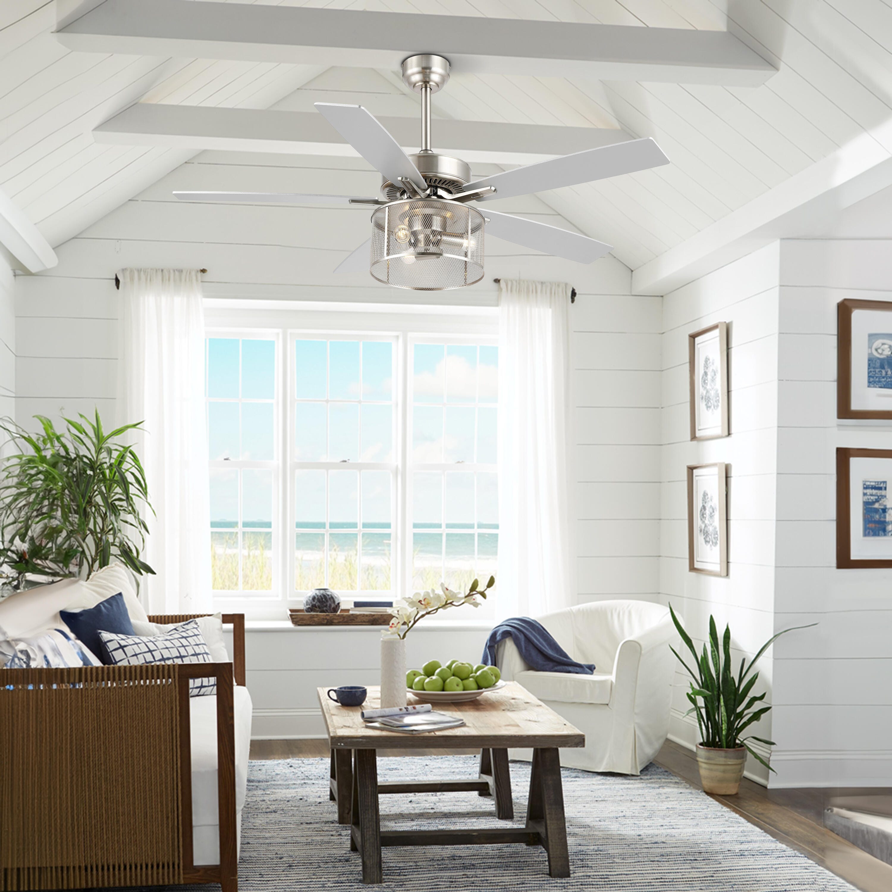 JONATHAN Y Max 52" 3-Light LED Ceiling Fan, Nickel, large