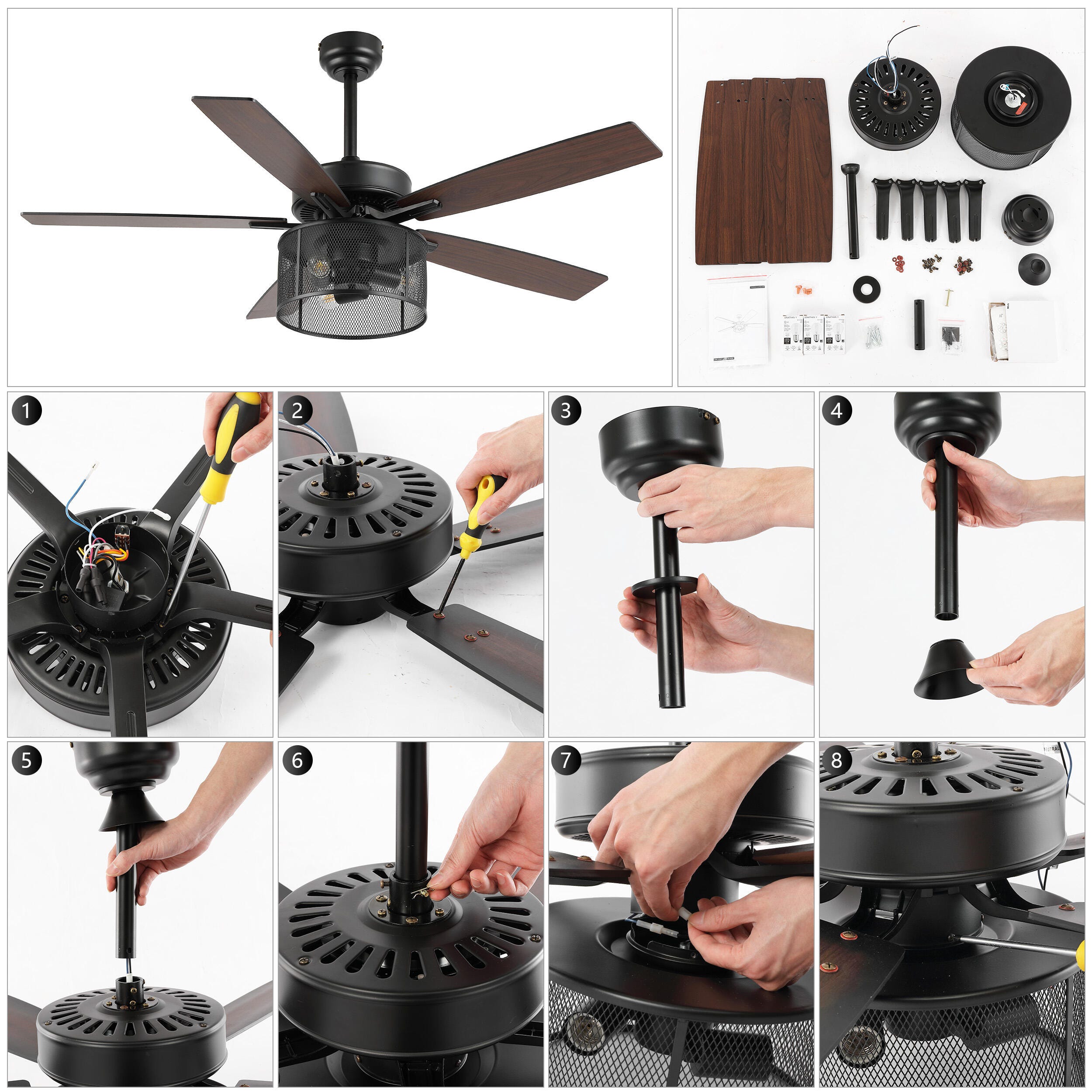 JONATHAN Y Max 52" 3-Light LED Ceiling Fan, Nickel, large