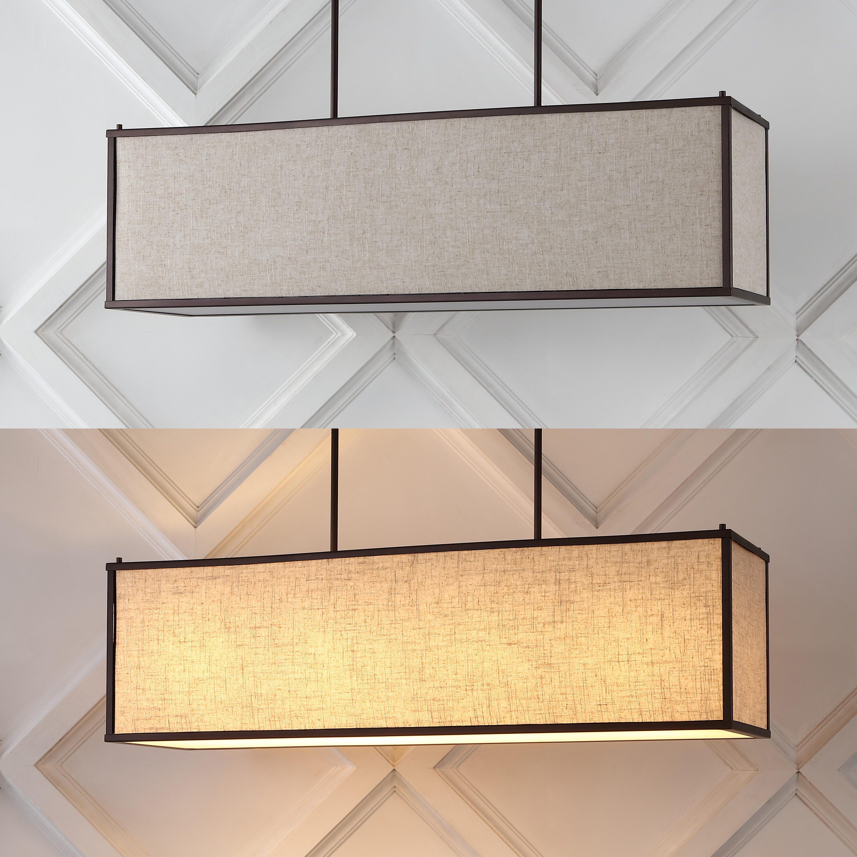 JONATHAN Y Cole 42" 4-Light Rectangular Linen Linear LED Pendant, , large