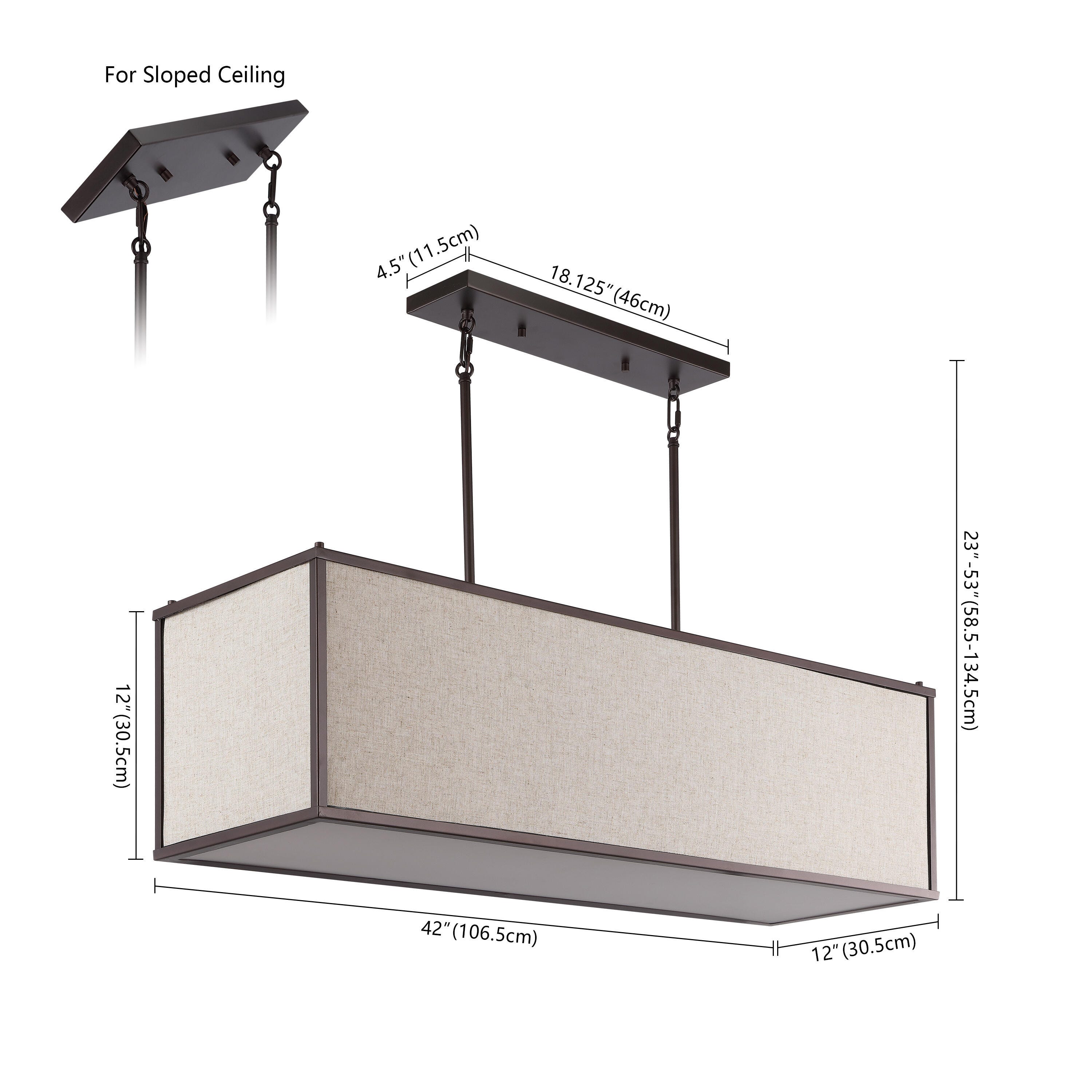 JONATHAN Y Cole 42" 4-Light Rectangular Linen Linear LED Pendant, , large