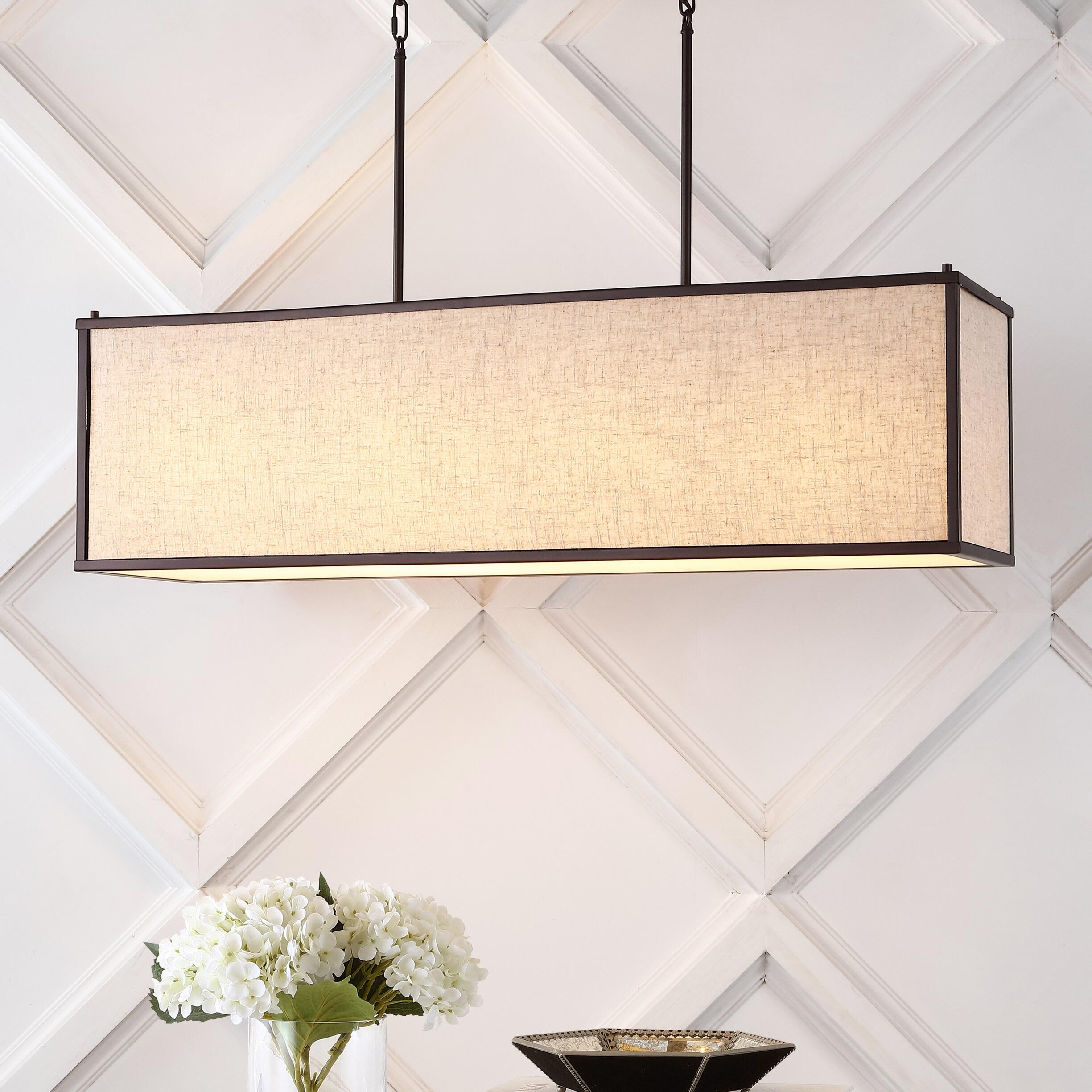 JONATHAN Y Cole 42" 4-Light Rectangular Linen Linear LED Pendant, , large