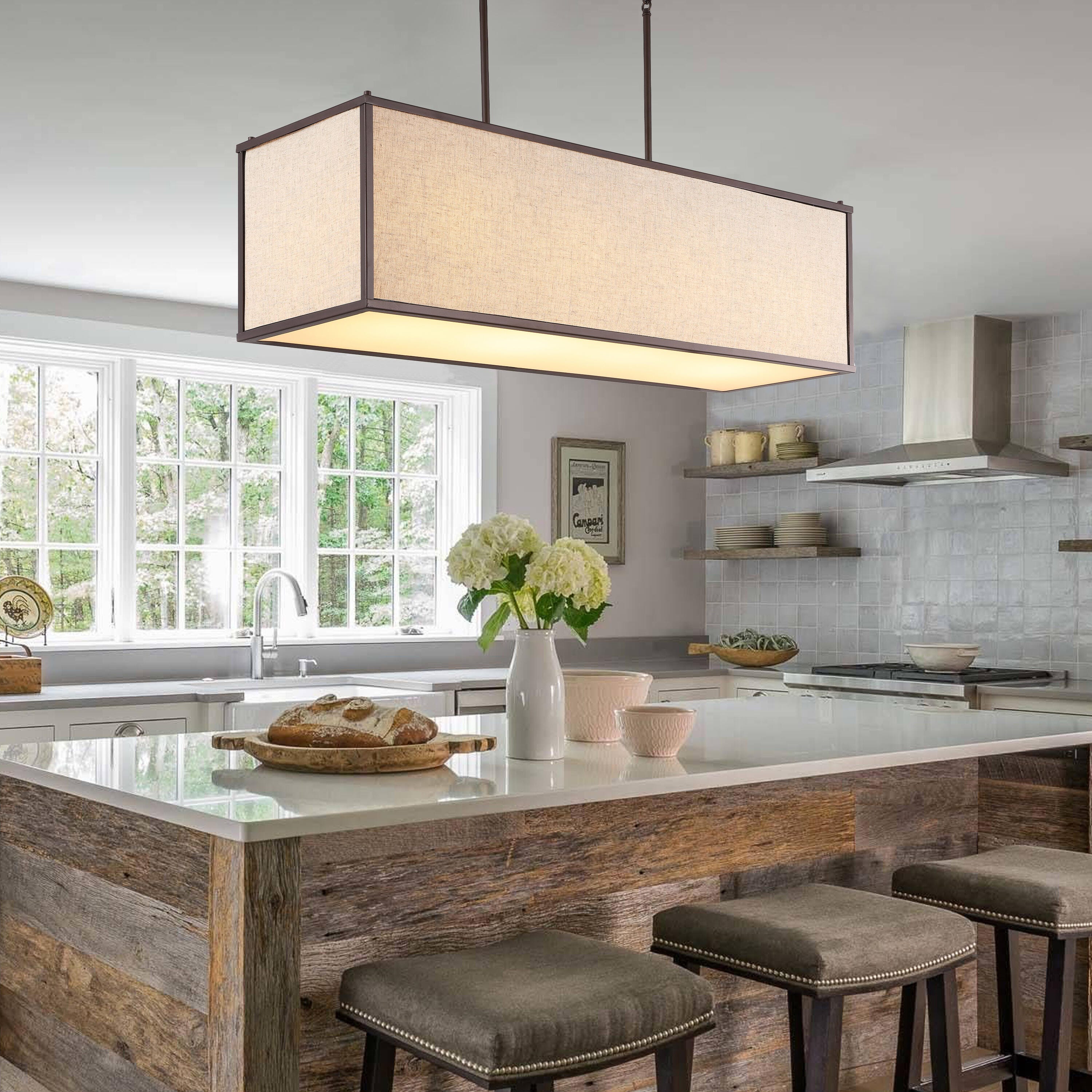 JONATHAN Y Cole 42" 4-Light Rectangular Linen Linear LED Pendant, , large