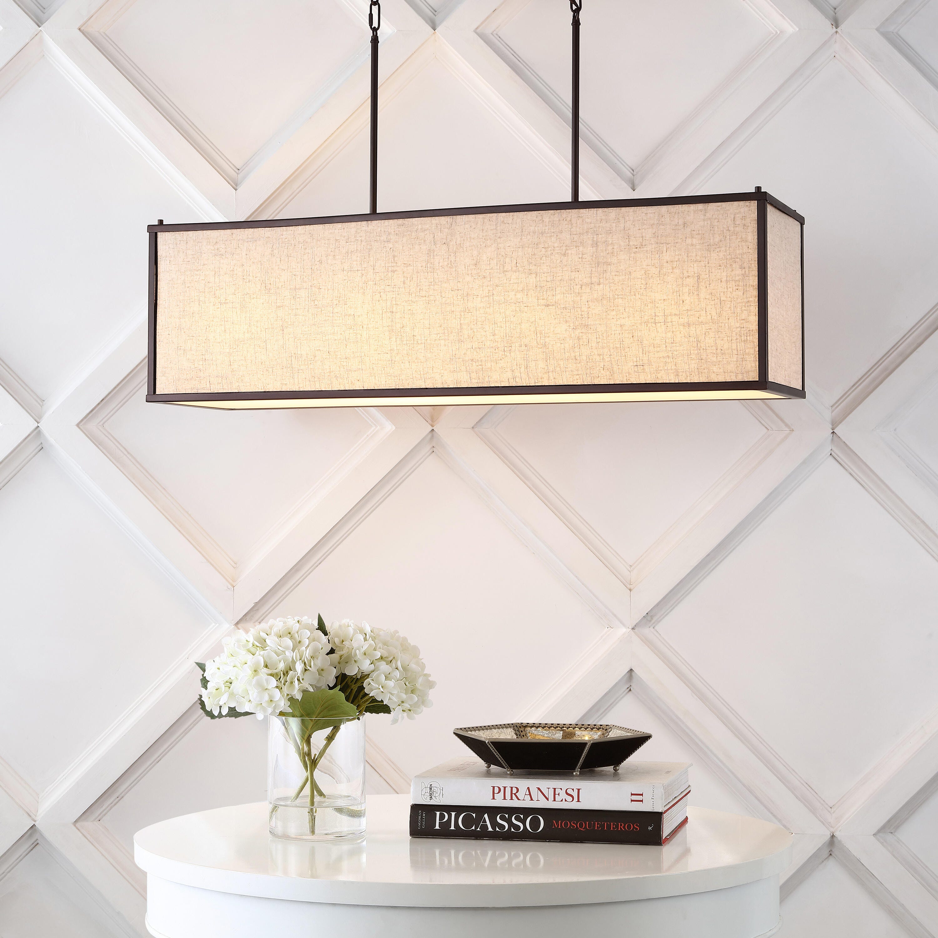 JONATHAN Y Cole 42" 4-Light Rectangular Linen Linear LED Pendant, , large