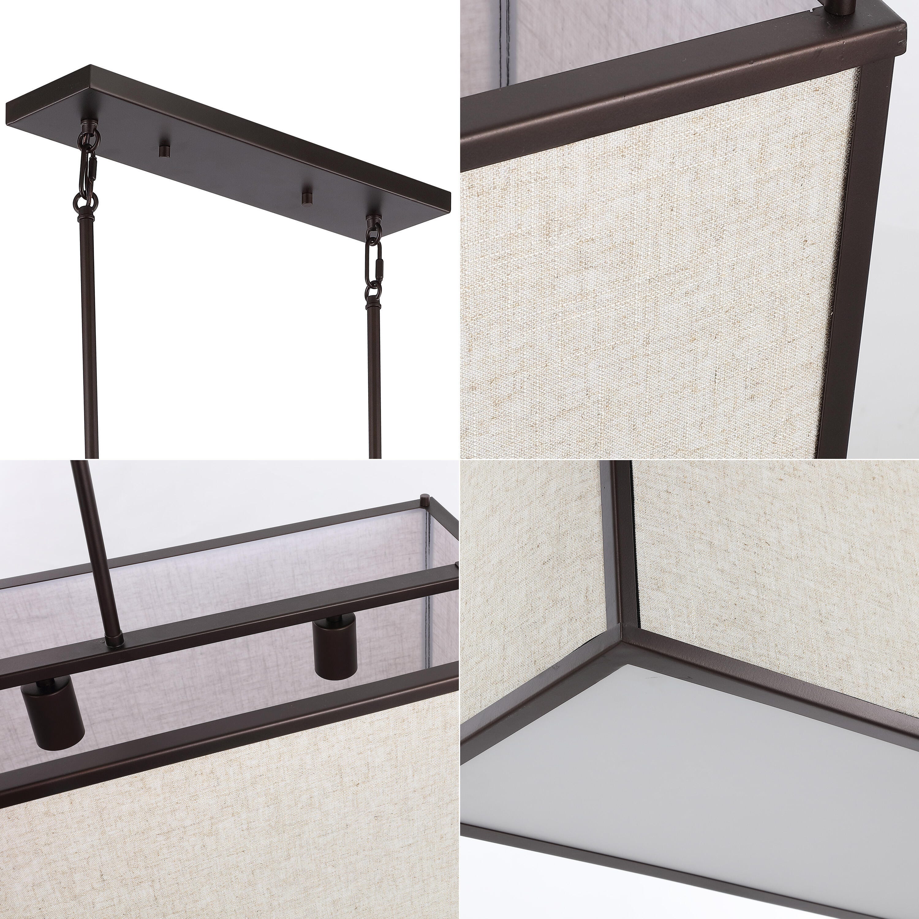 JONATHAN Y Cole 42" 4-Light Rectangular Linen Linear LED Pendant, , large
