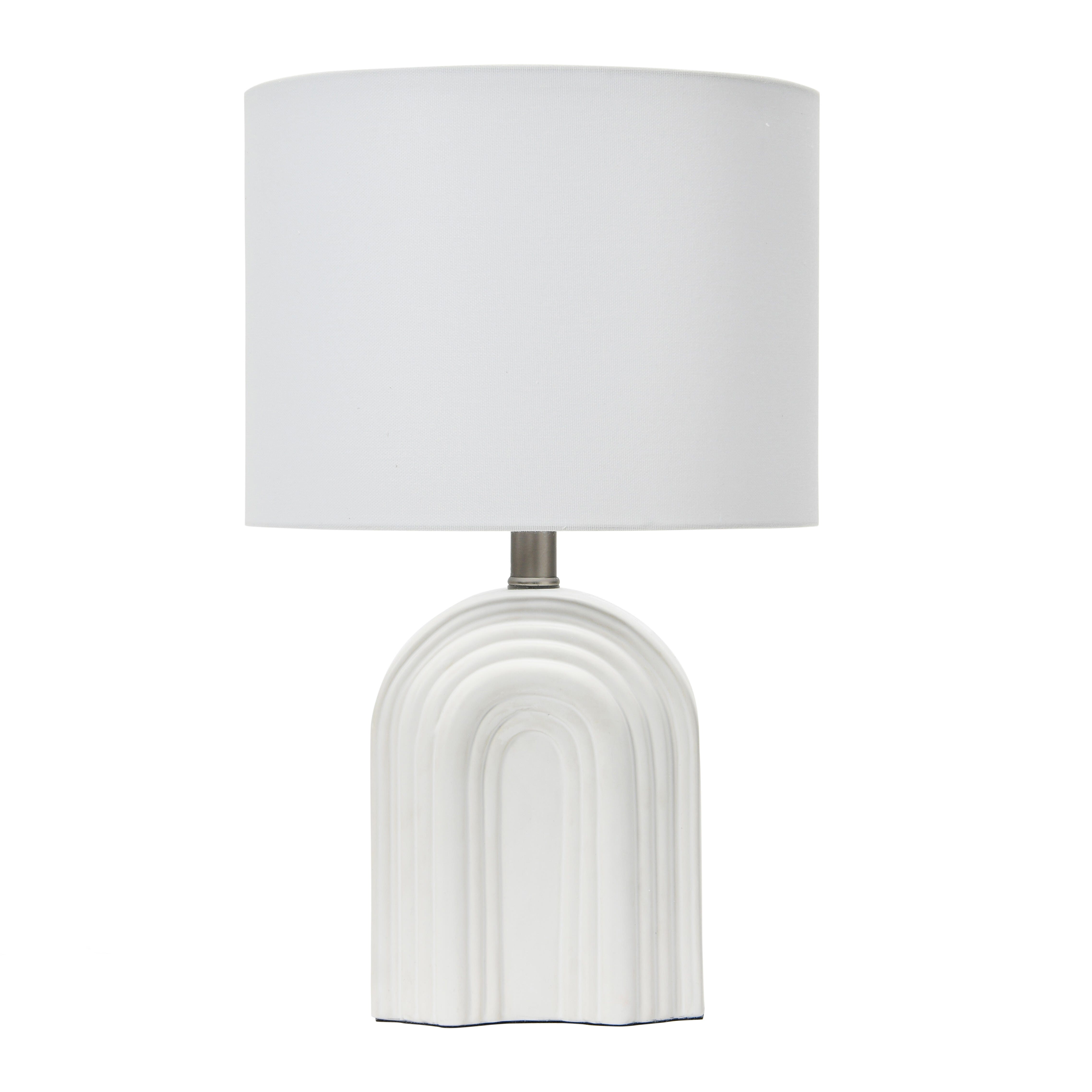 Storied Home Carved Arch Stoneware Table Lamp with Linen Drum Shade, White, , large