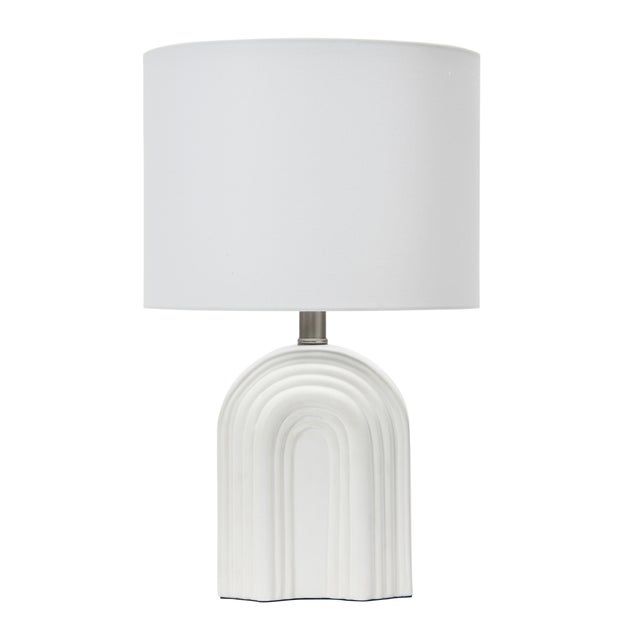Storied Home Carved Arch Stoneware Table Lamp, White