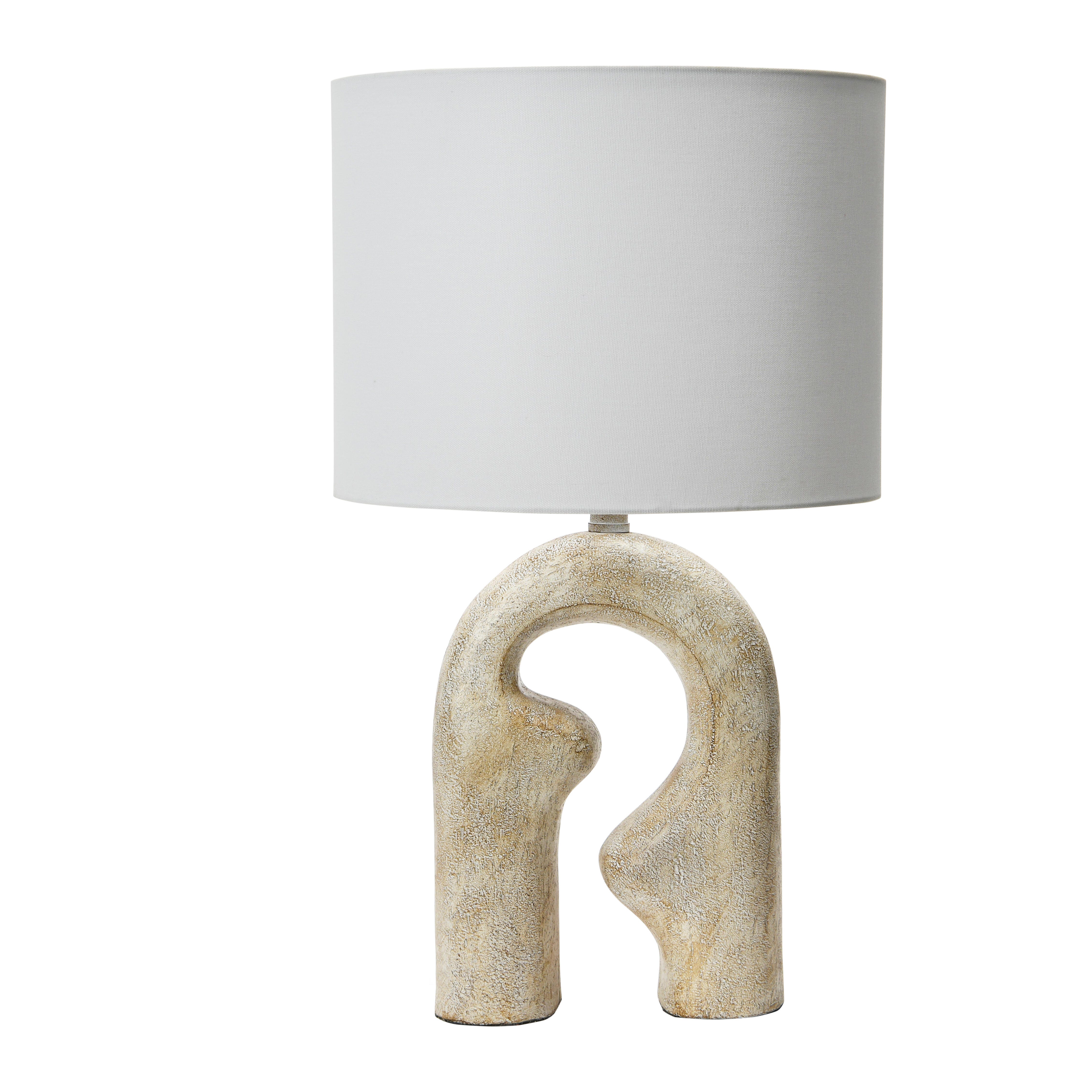 Storied Home Abstract Resin Table Lamp with Linen Drum Shade, Distressed Natural, Natural, large