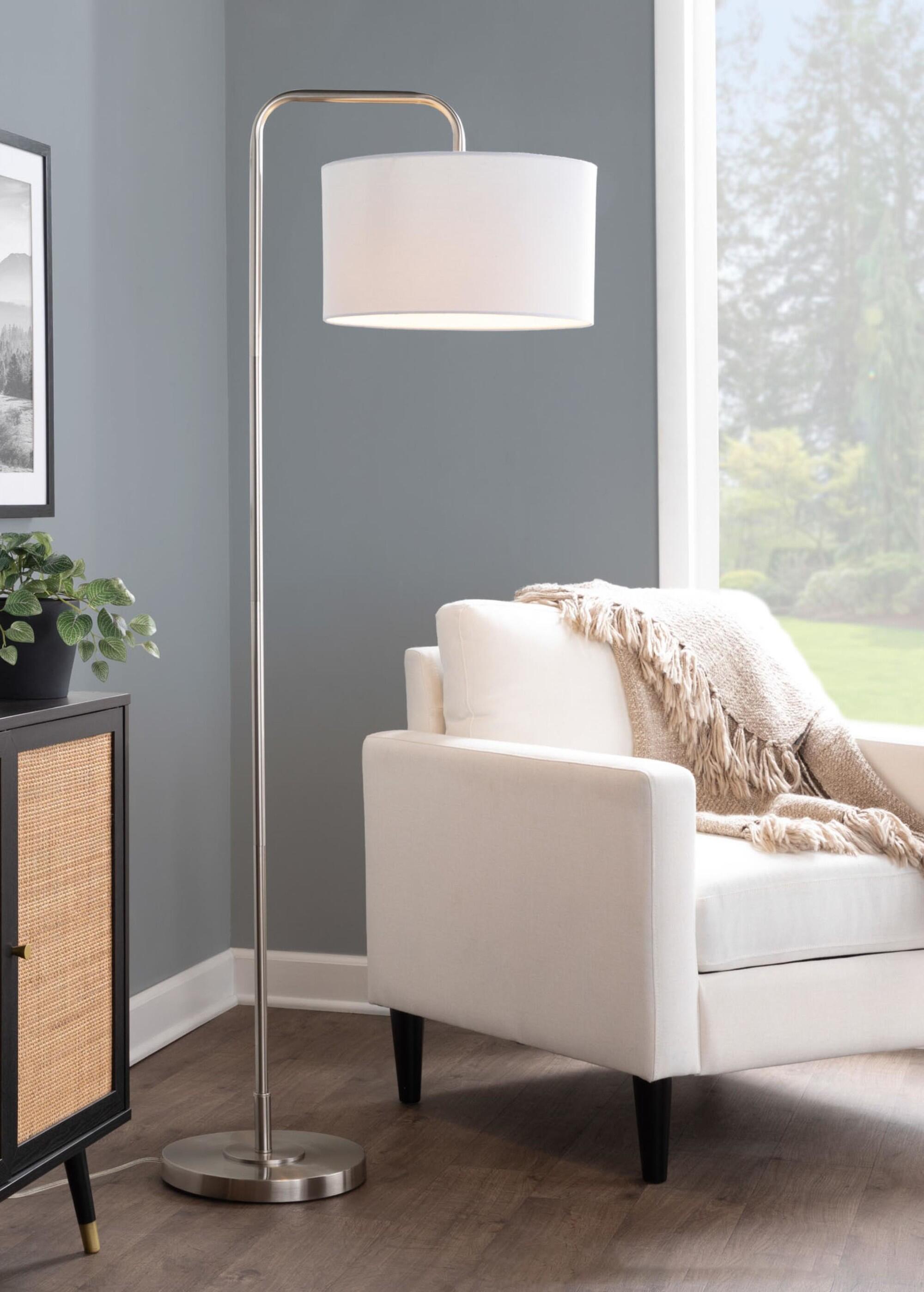 LumiSource Puck Arc Floor Lamp, White/Silver, rollover