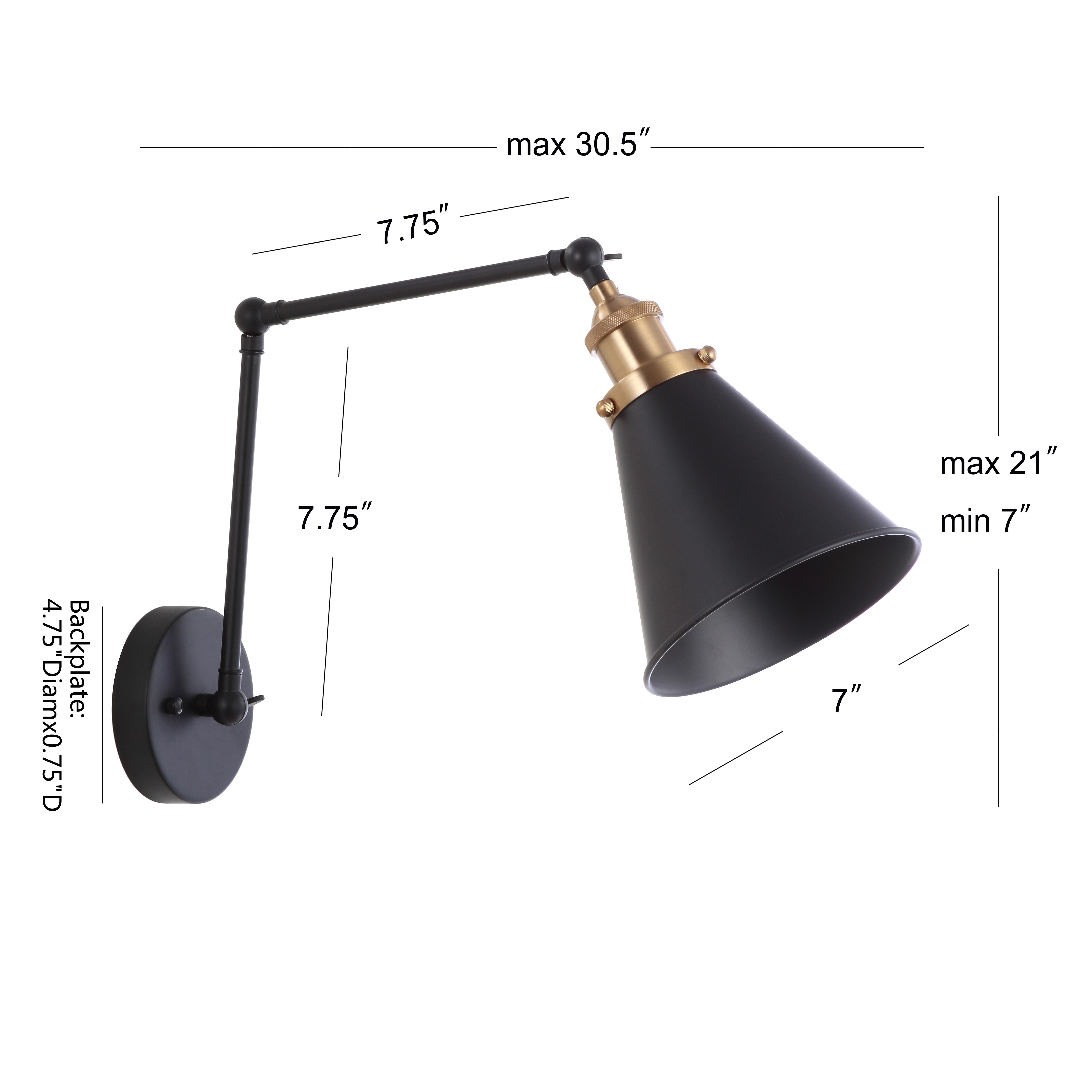 Jonathan Y Adjustable Arm LED Wall Sconce, Black, large