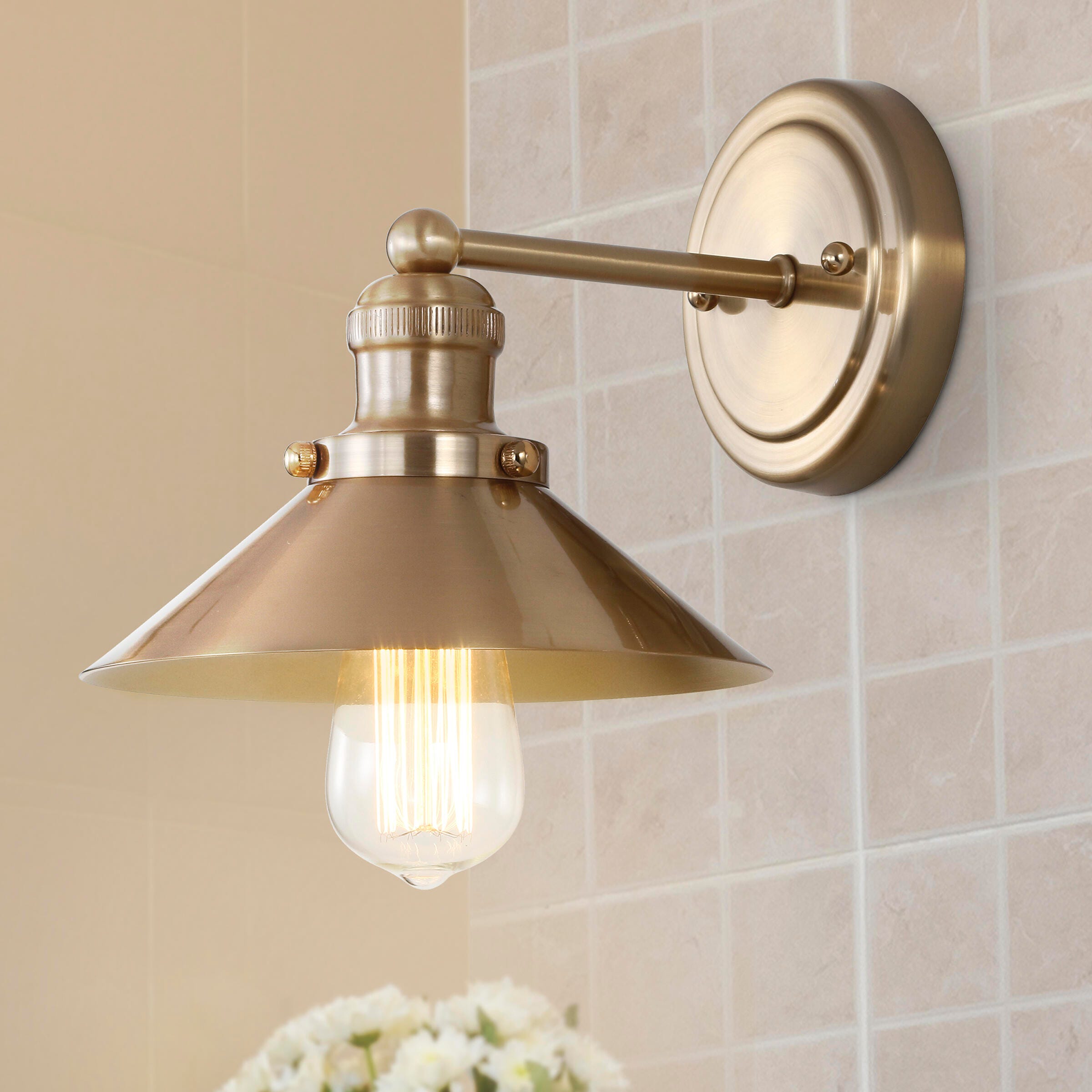Jonathan Y July 8" Shade Sconce, Brass/Gold, large