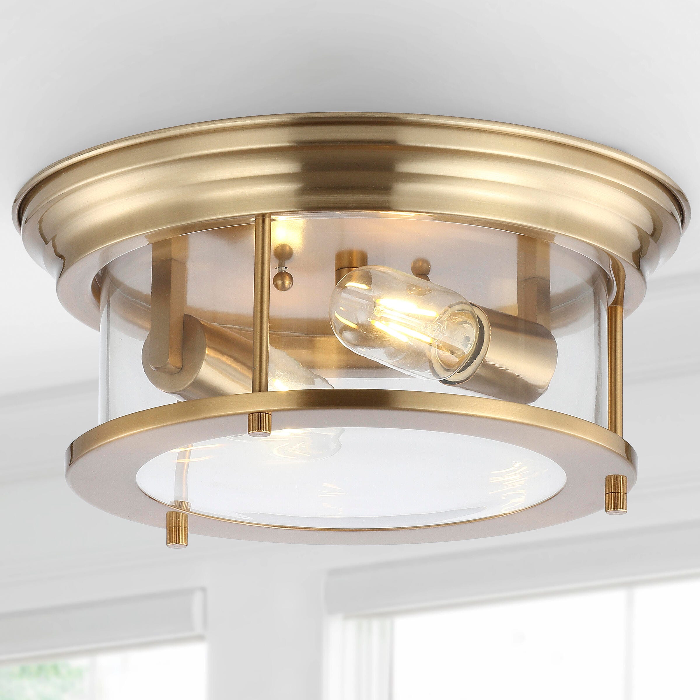 Jonathan Y Lauren 2-Light Flush Mount Light, Brass/Gold, large