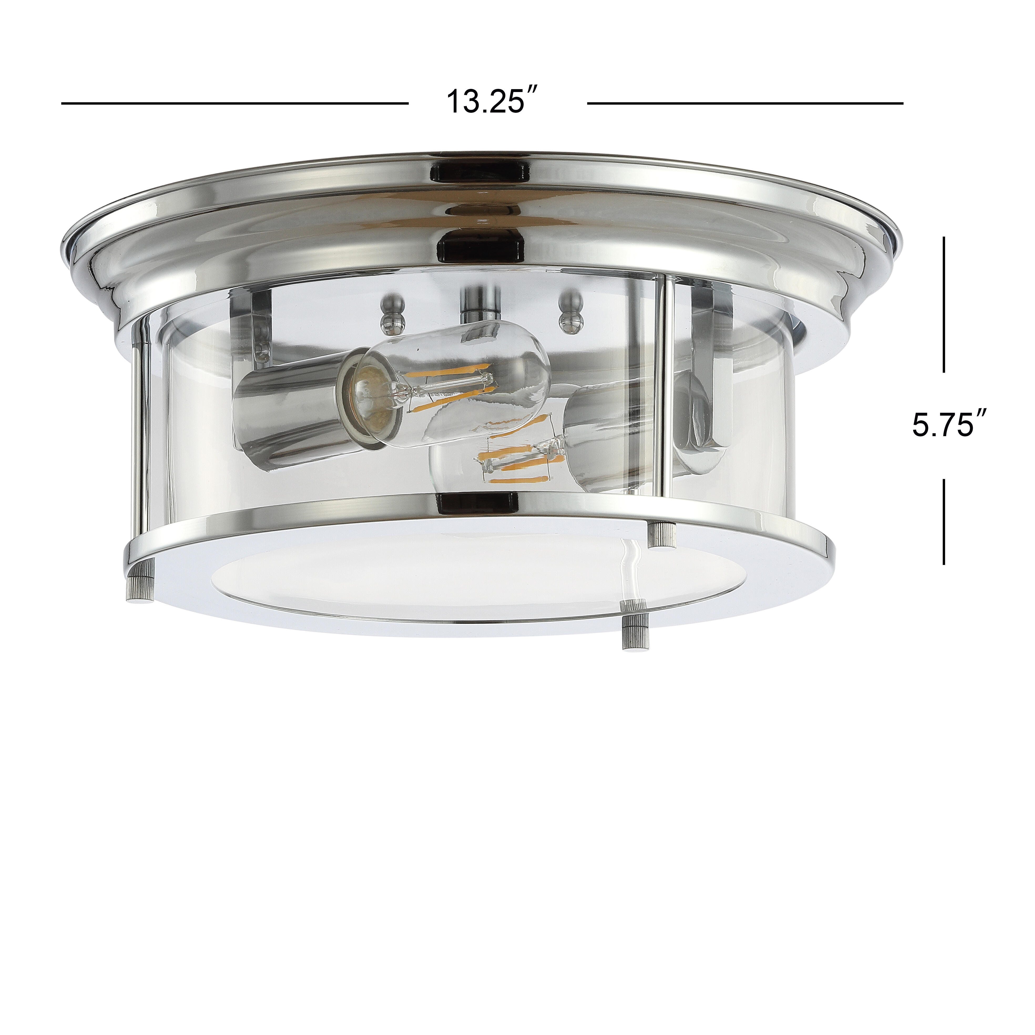 Jonathan Y Lauren 2-Light Flush Mount Light, Chrome, large