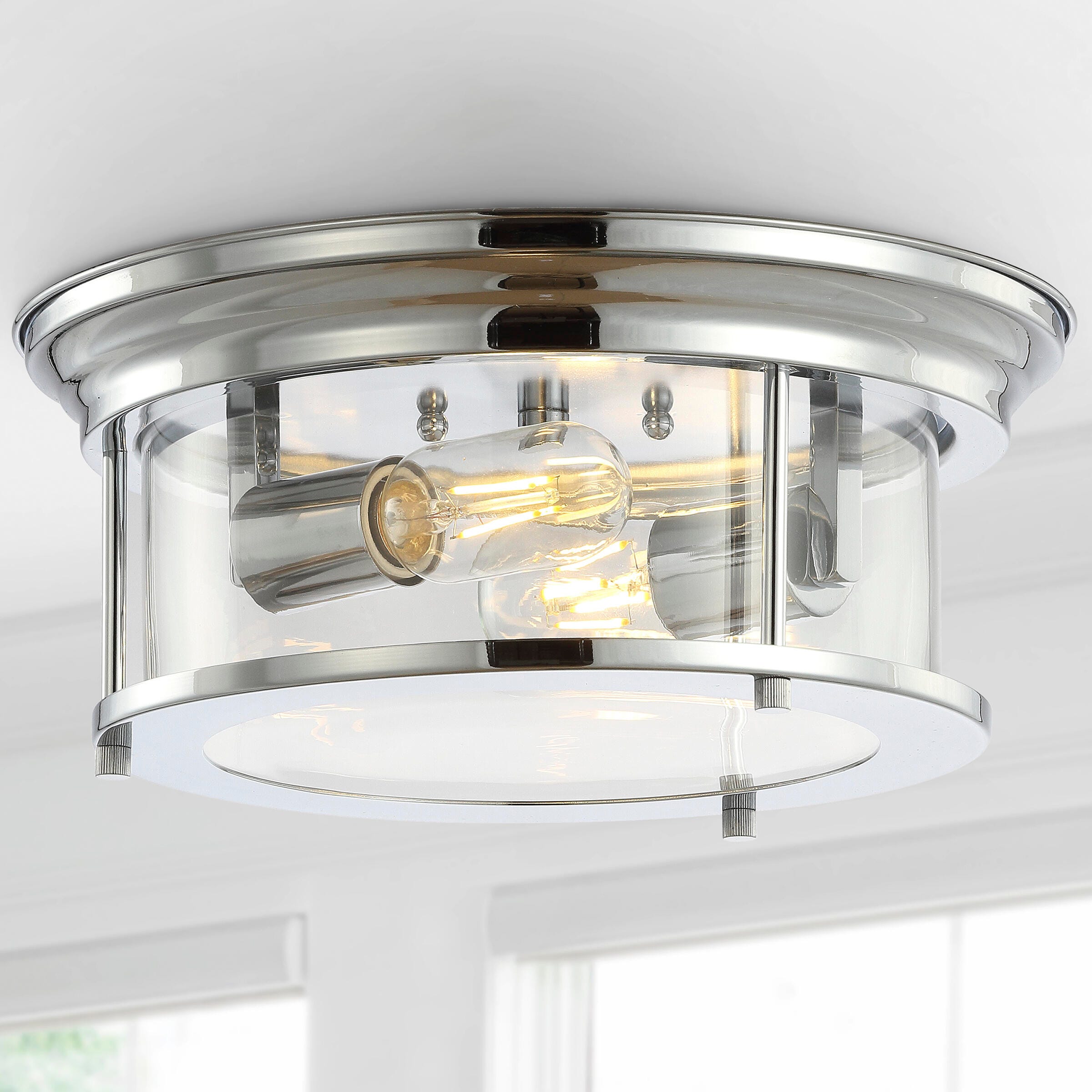 Jonathan Y Lauren 2-Light Flush Mount Light, Chrome, large