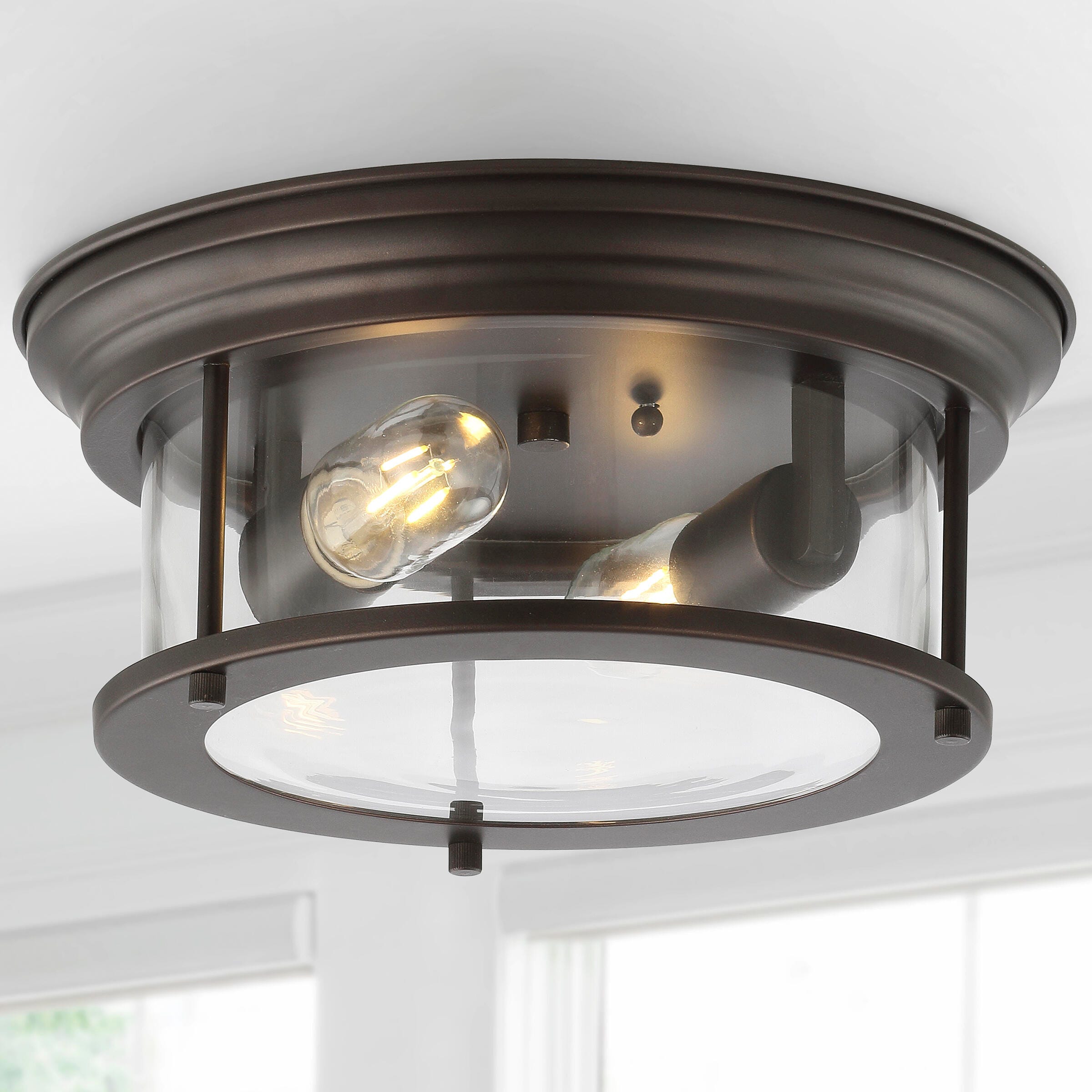 Jonathan Y Lauren 2-Light Flush Mount Light, Bronze, large