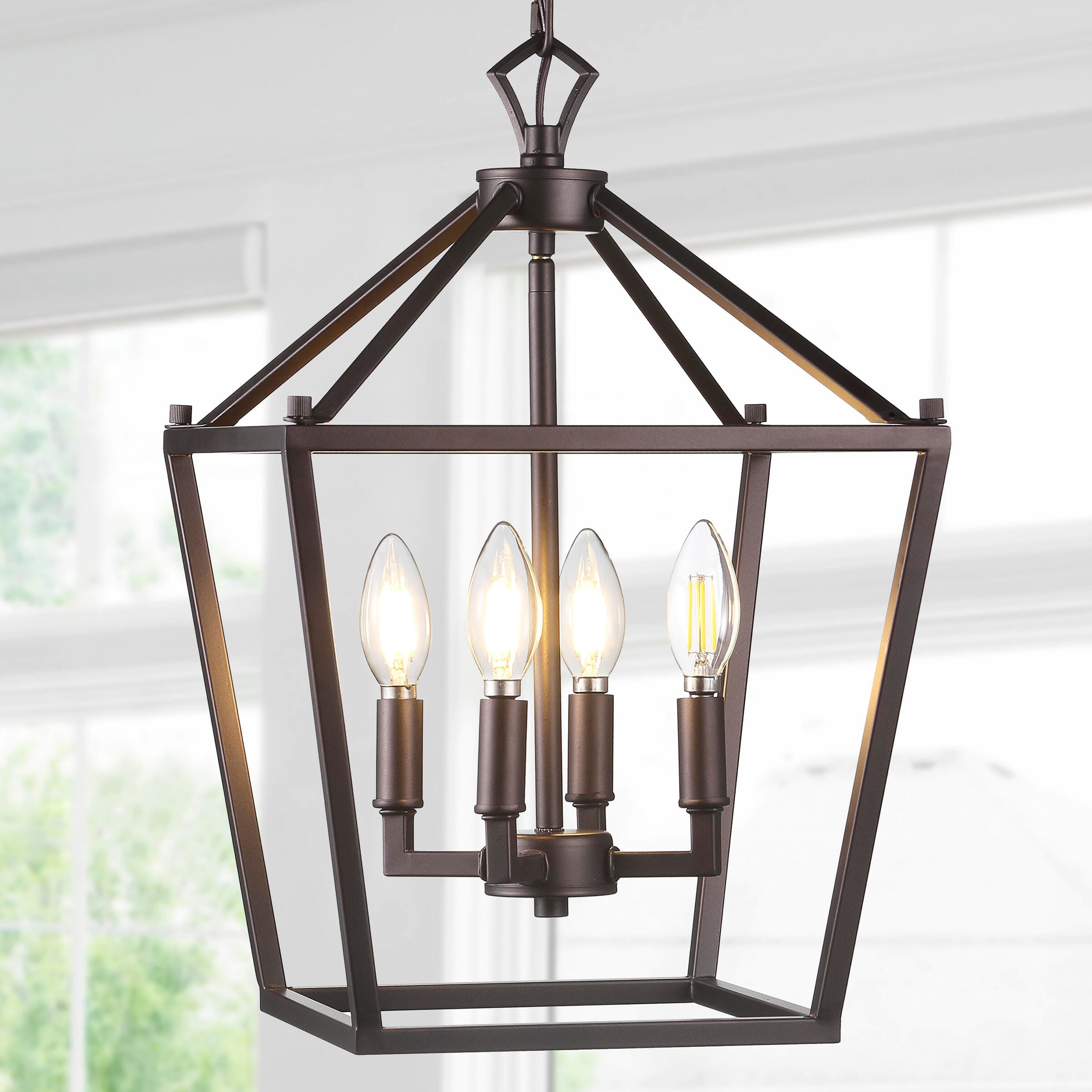 Jonathan Y Pagoda 4-Bulb Pendant Light, Bronze, large