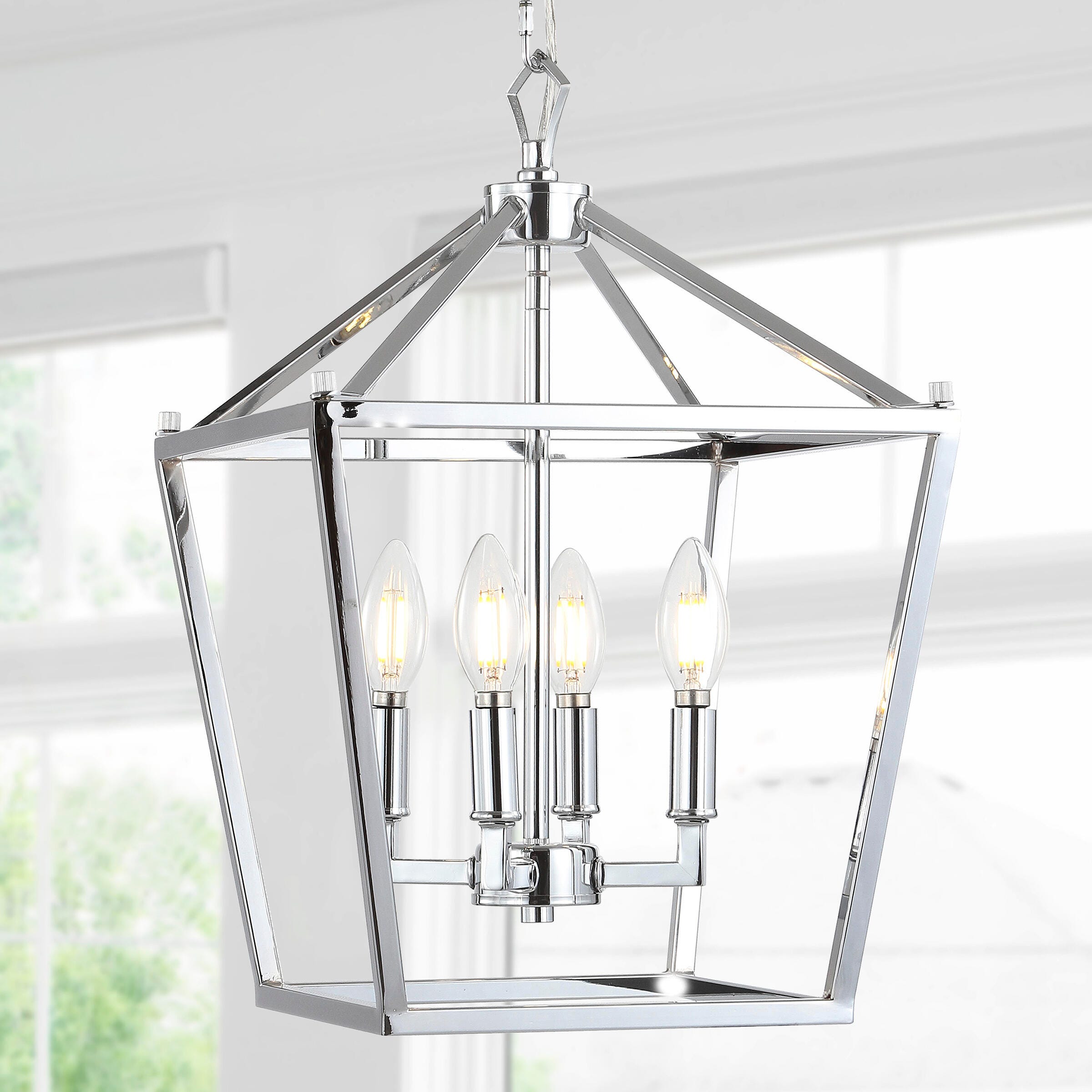 Jonathan Y Pagoda 4-Bulb Pendant Light, Chrome, large