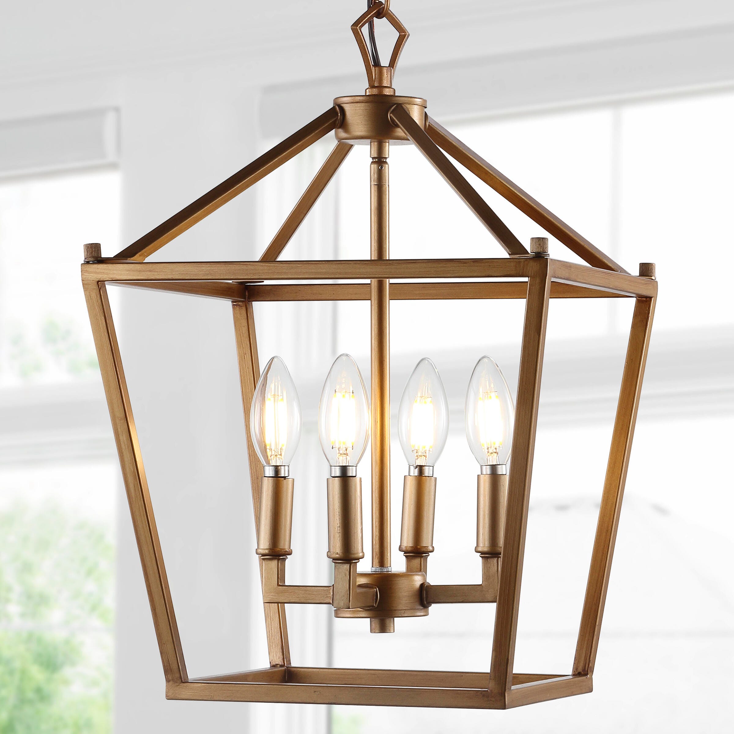 Jonathan Y Pagoda 4-Bulb Pendant Light, Antique Gold, large