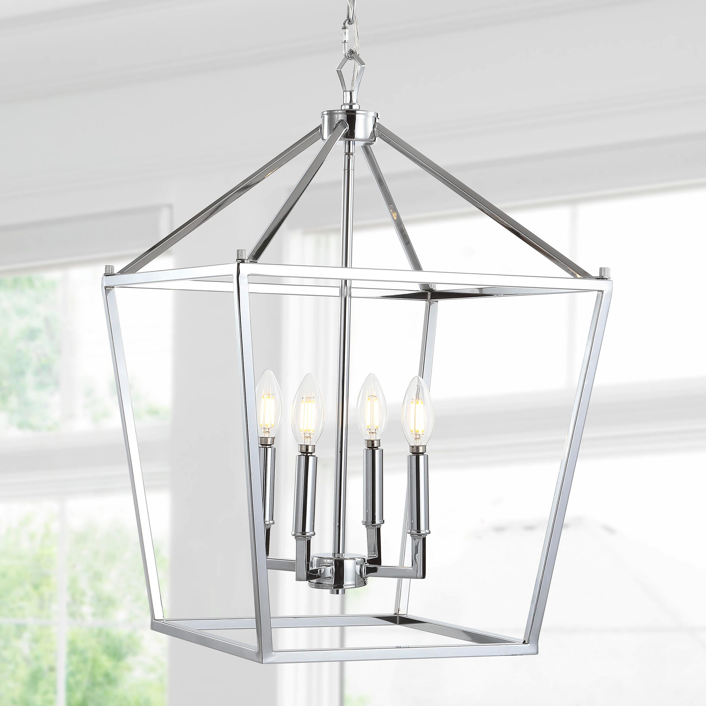 Jonathan Y Pagoda 4-Bulb LED Pendant Light, Chrome, large