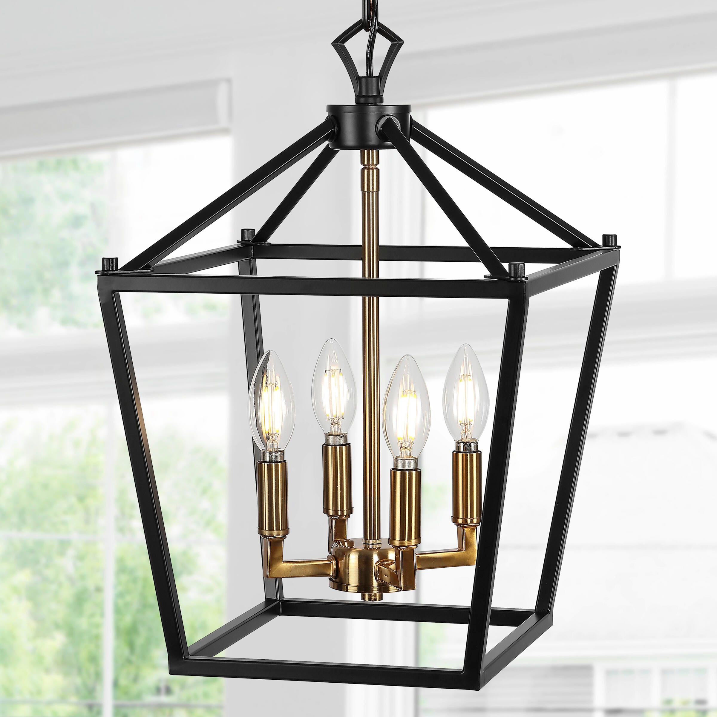 Jonathan Y Pagoda 4-Bulb Pendant Light, Bronze/Black, large