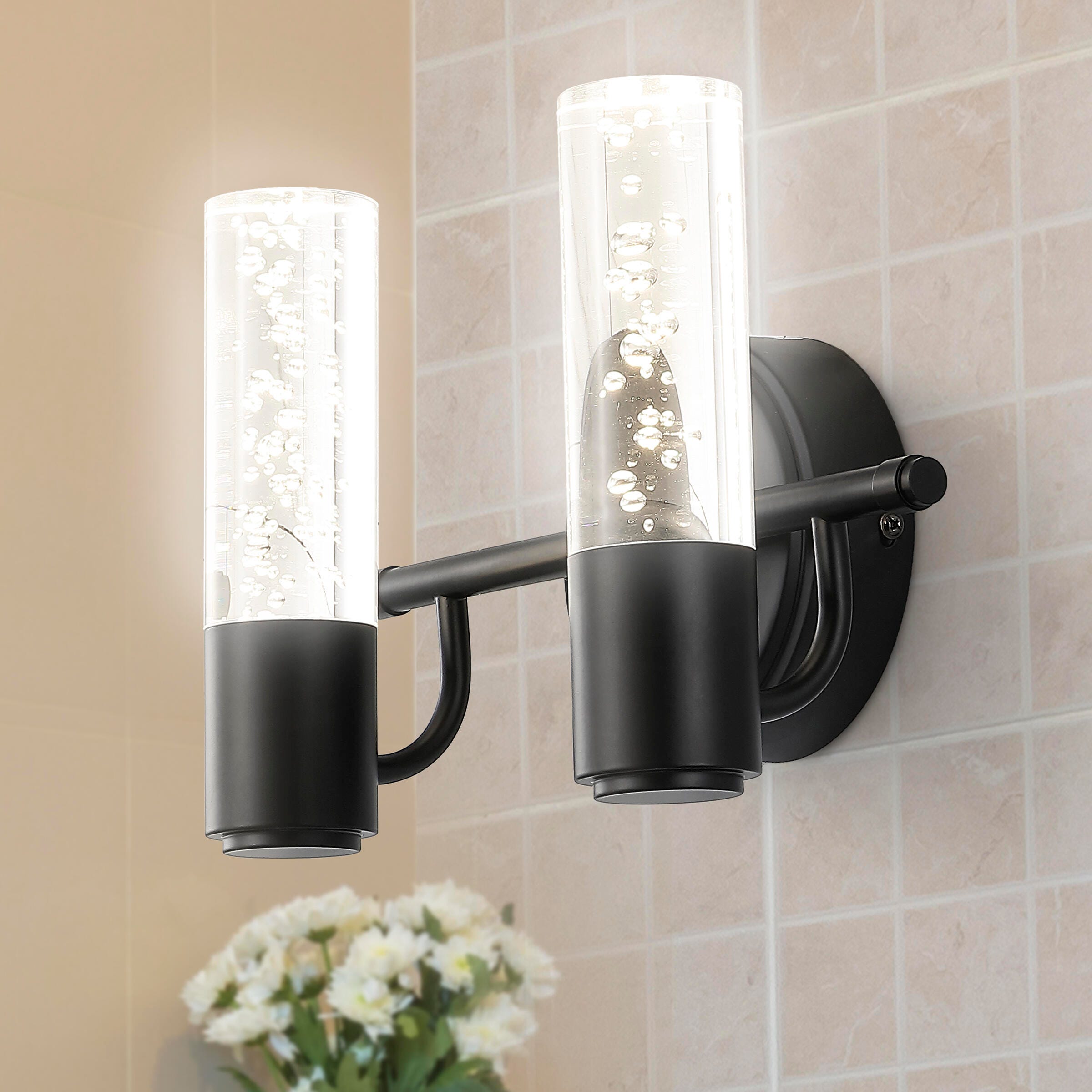 Jonathan Y 2-Light Cylinder Sconce, Black, large