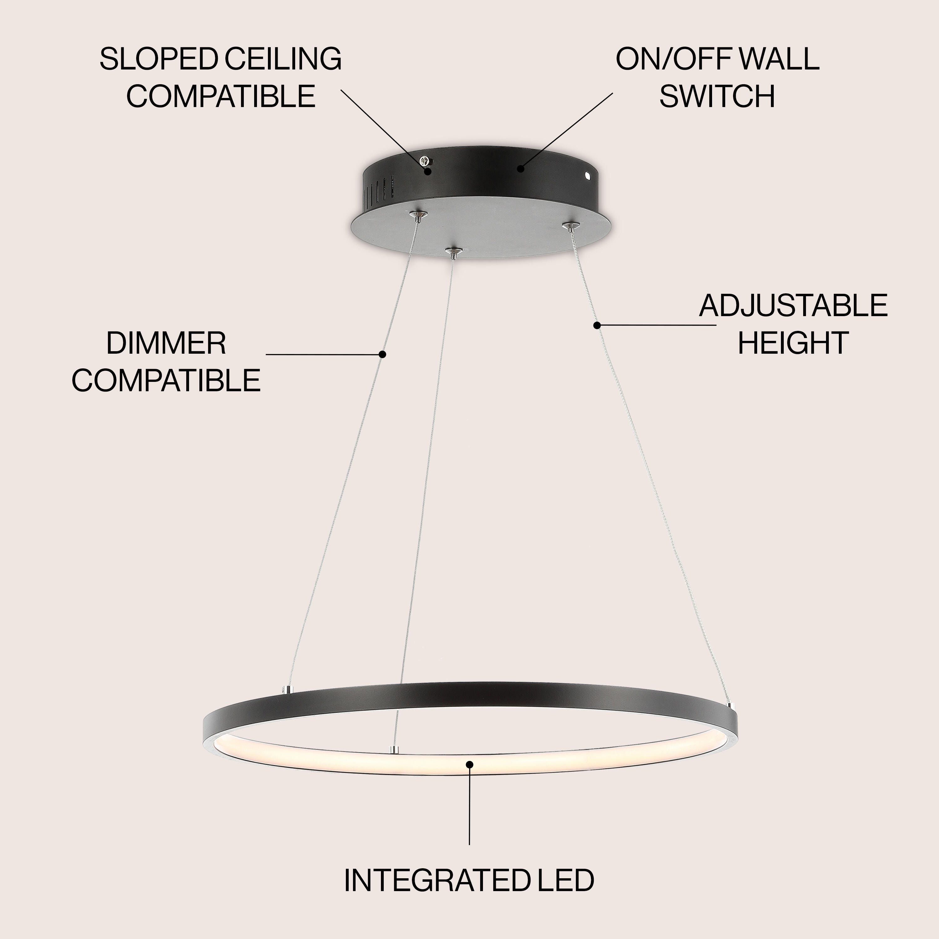 Jonathan Y Pendant Light, Matte Black, large