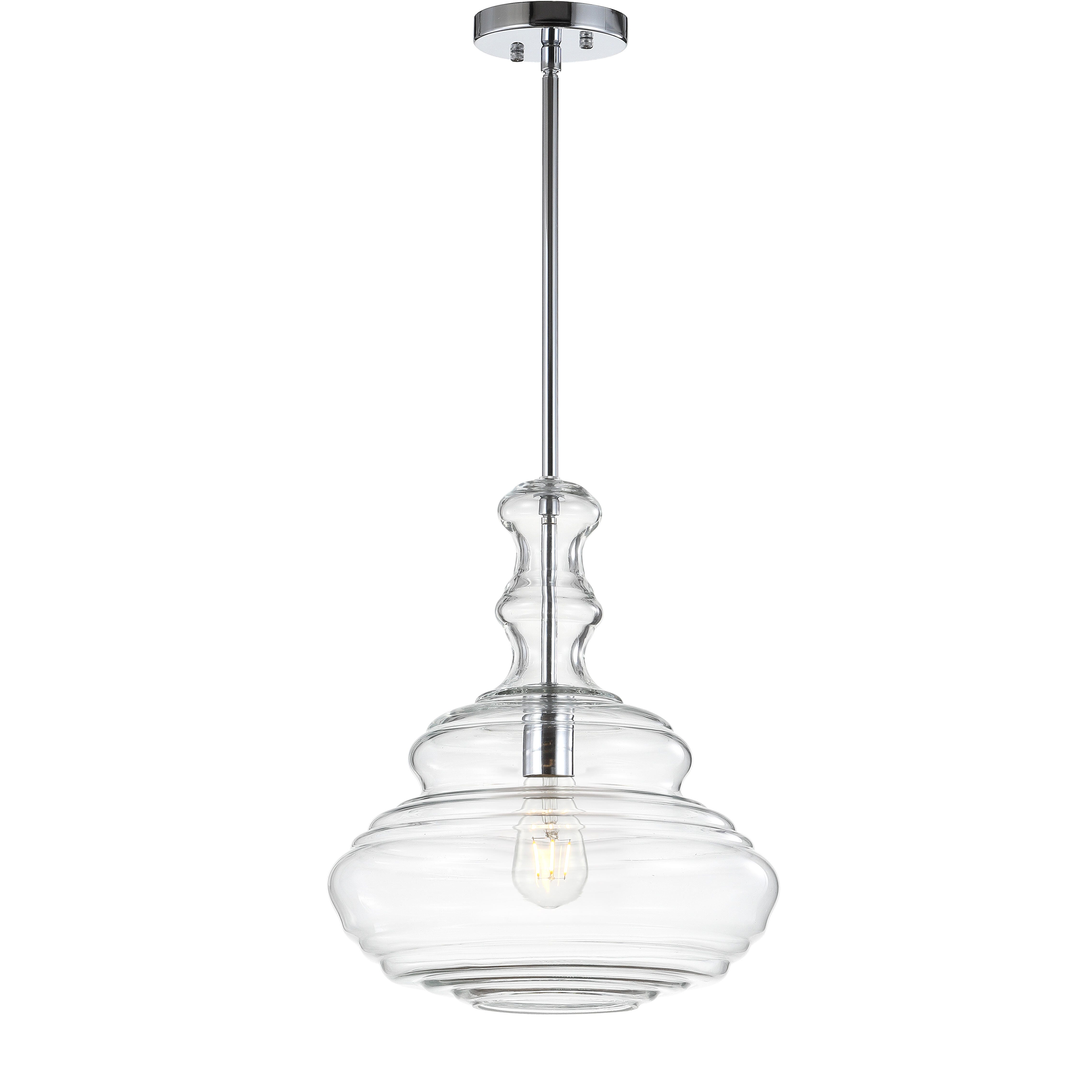 Jonathan Y Bettina Pendant Light, Chrome/Clear, large
