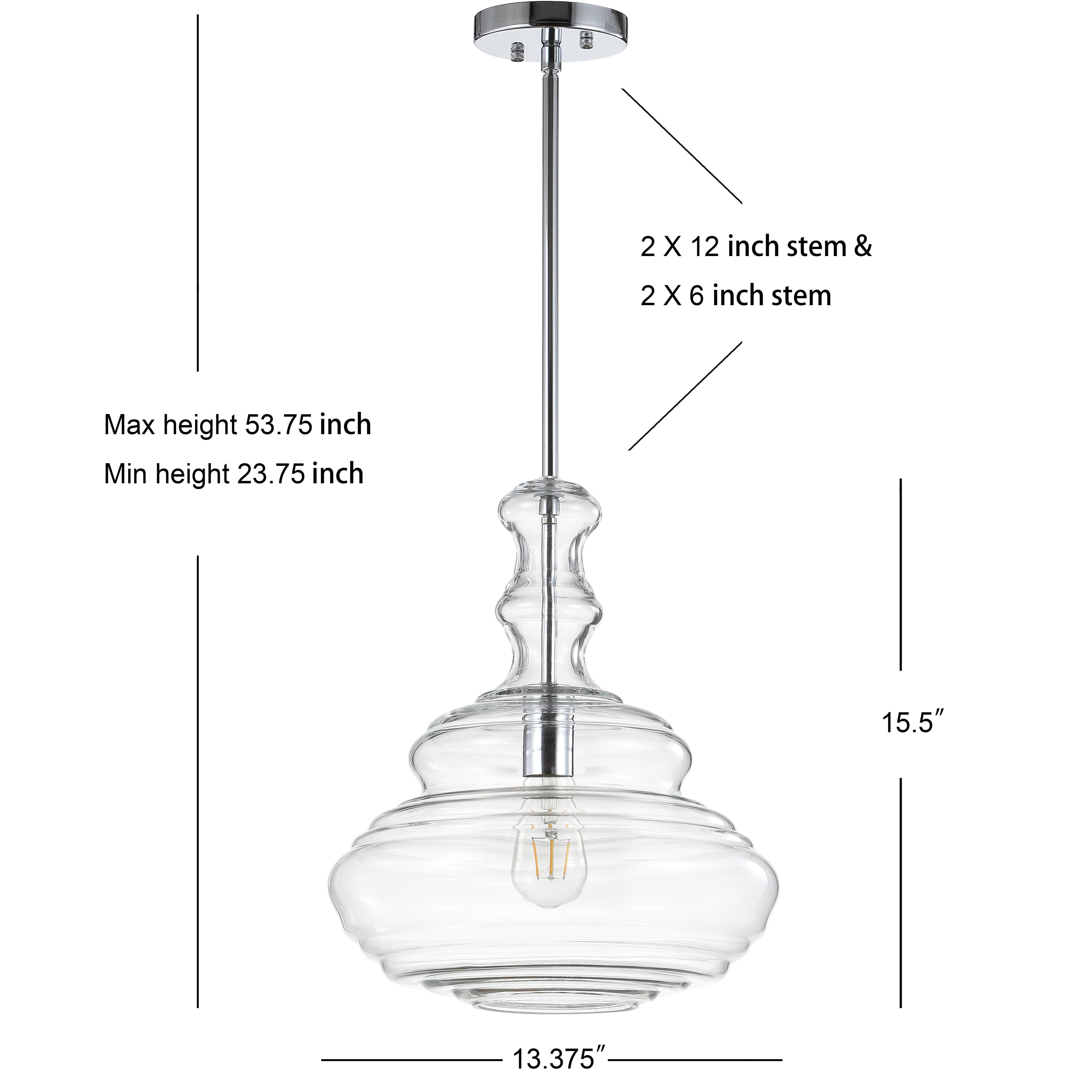 Jonathan Y Bettina Pendant Light, Chrome/Clear, large