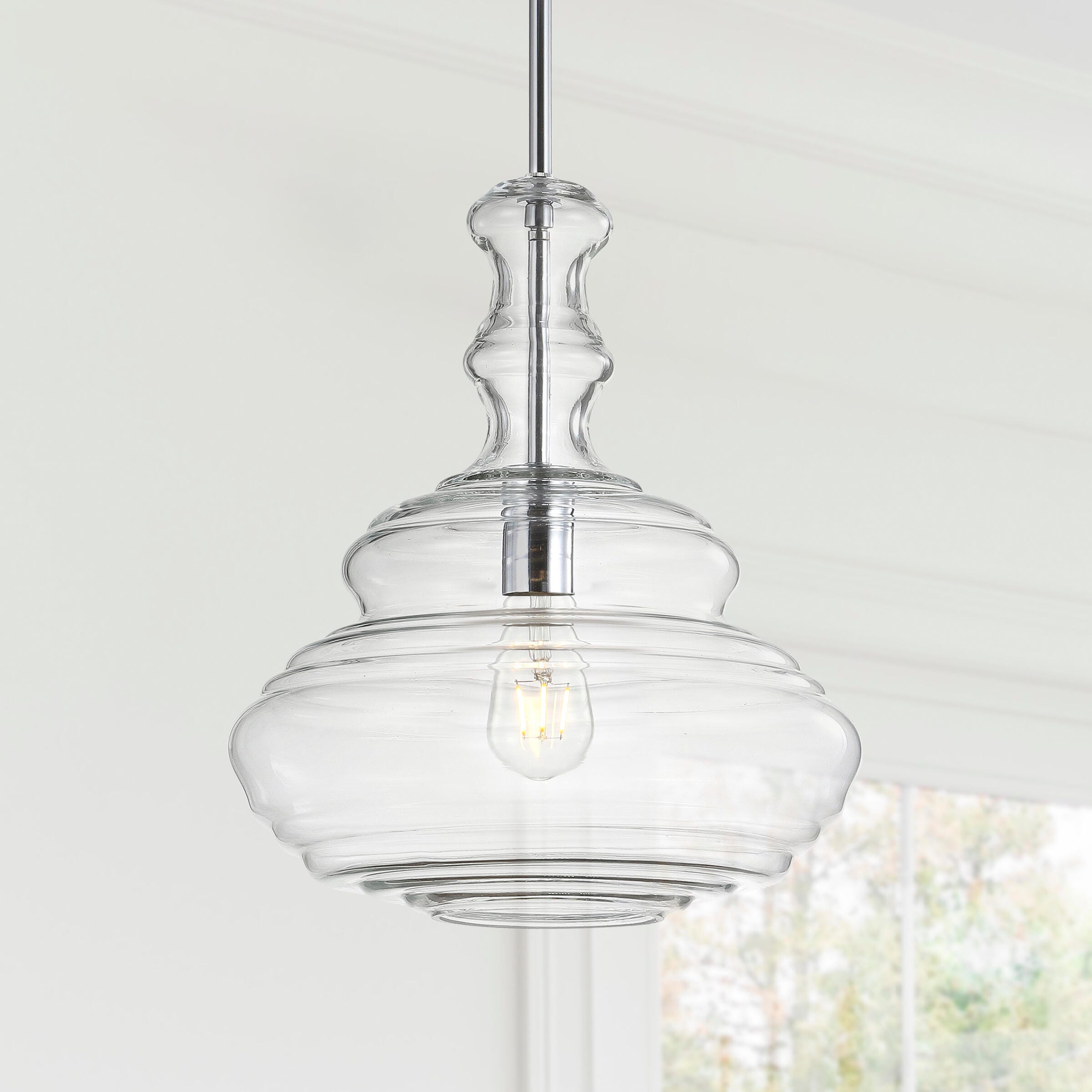Jonathan Y Bettina Pendant Light, Chrome/Clear, large
