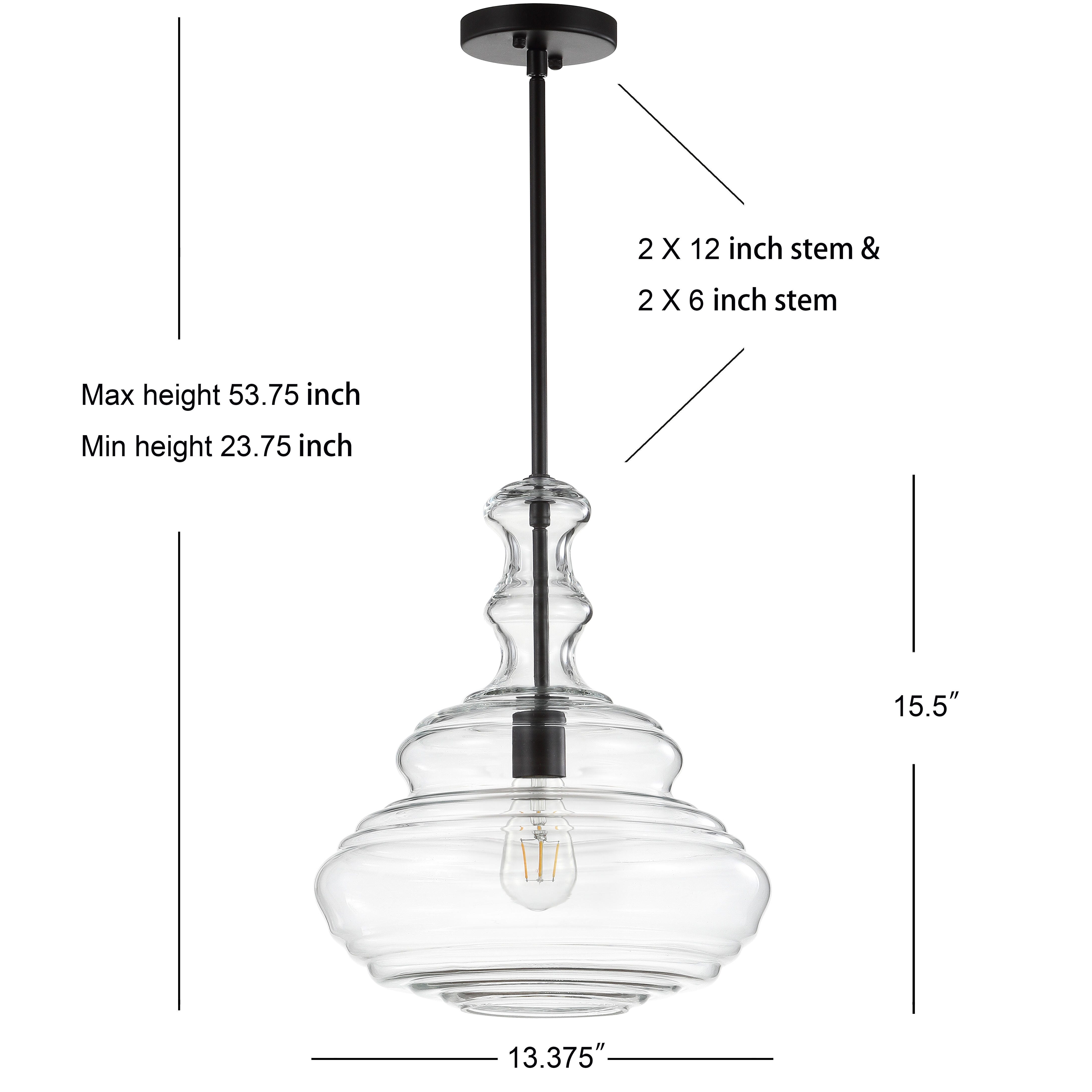 Jonathan Y Bettina Pendant Light, Oil Rubbed Bronze/Clear, large