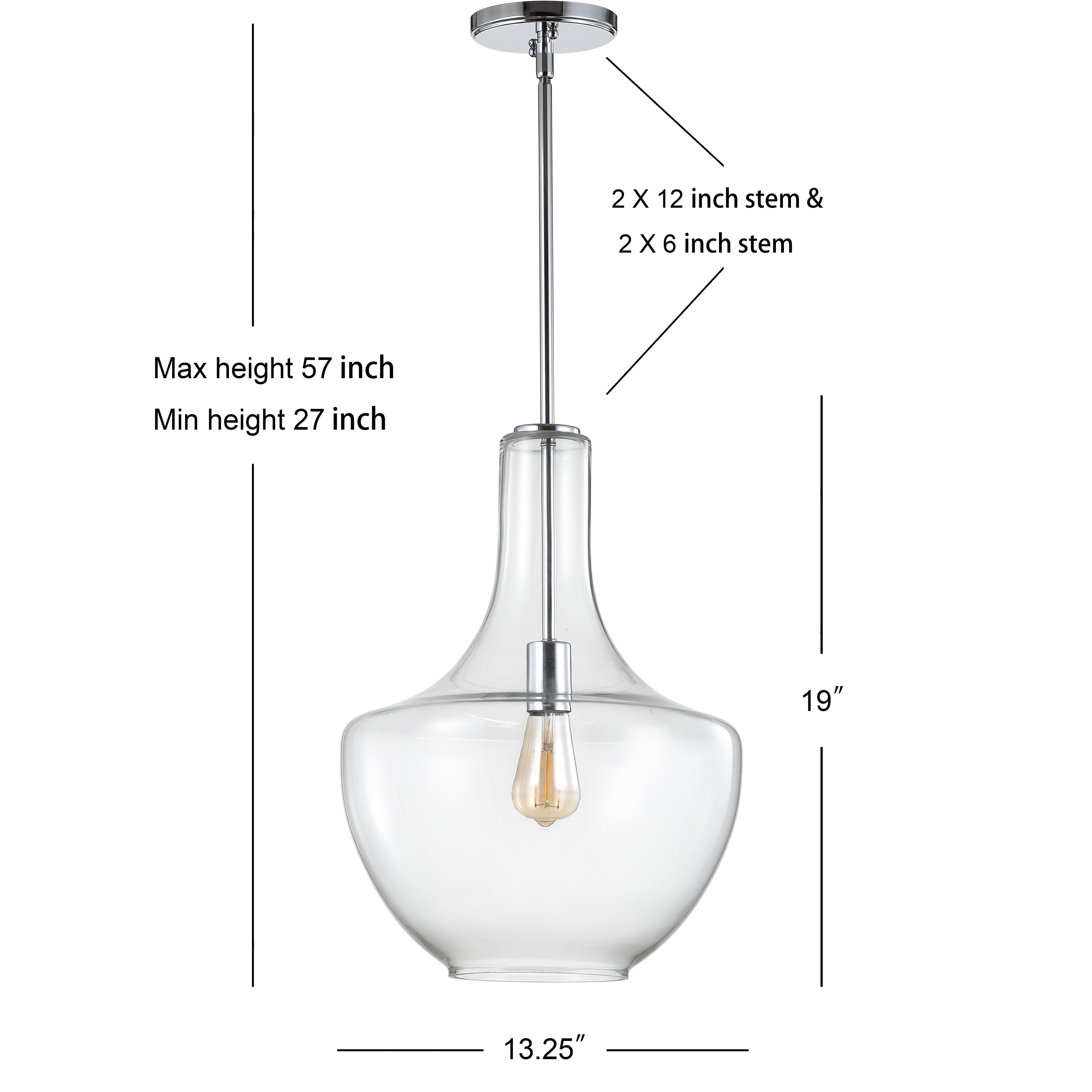 Jonathan Y Watts Pendant Light, Chrome/Clear, large