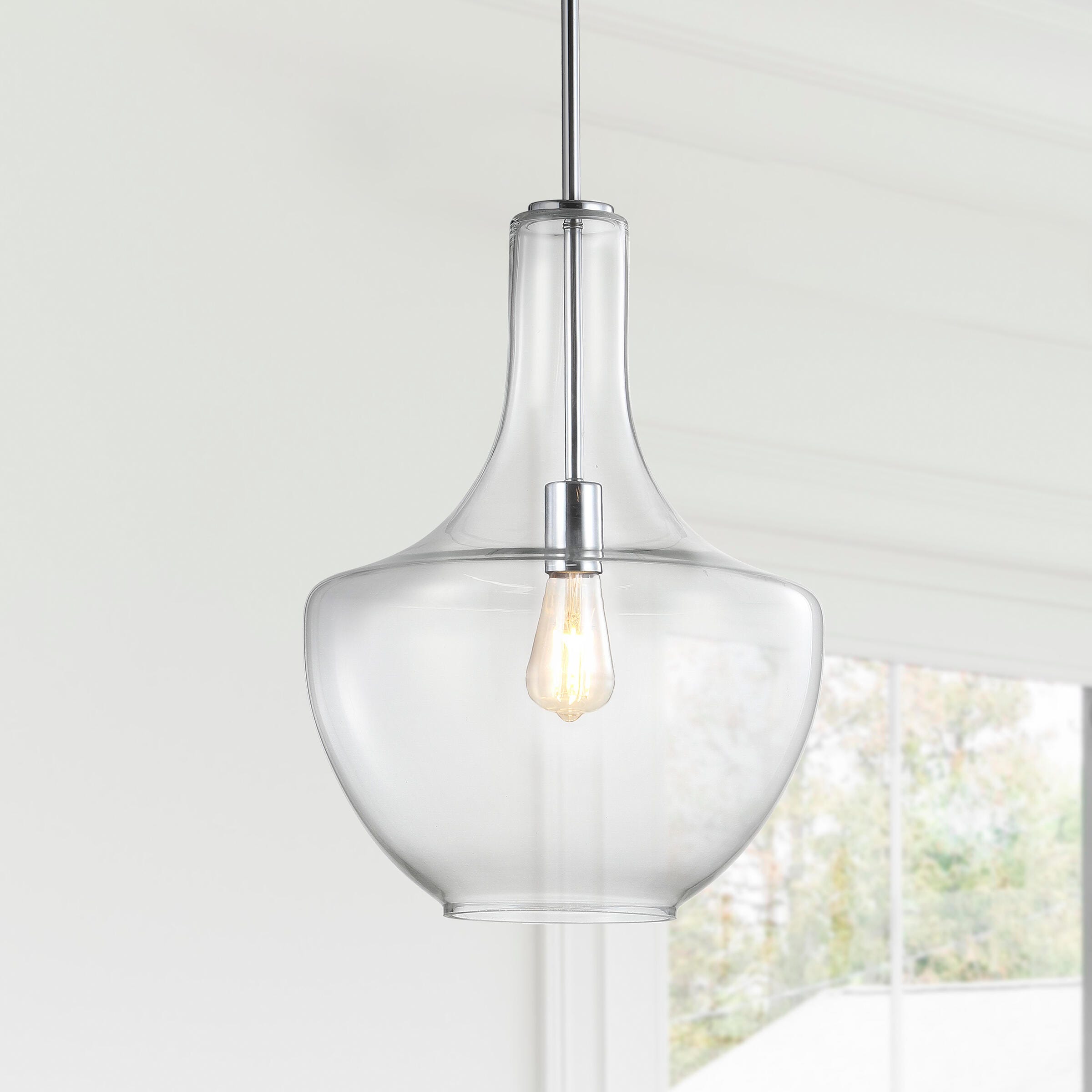 Jonathan Y Watts Pendant Light, Chrome/Clear, large