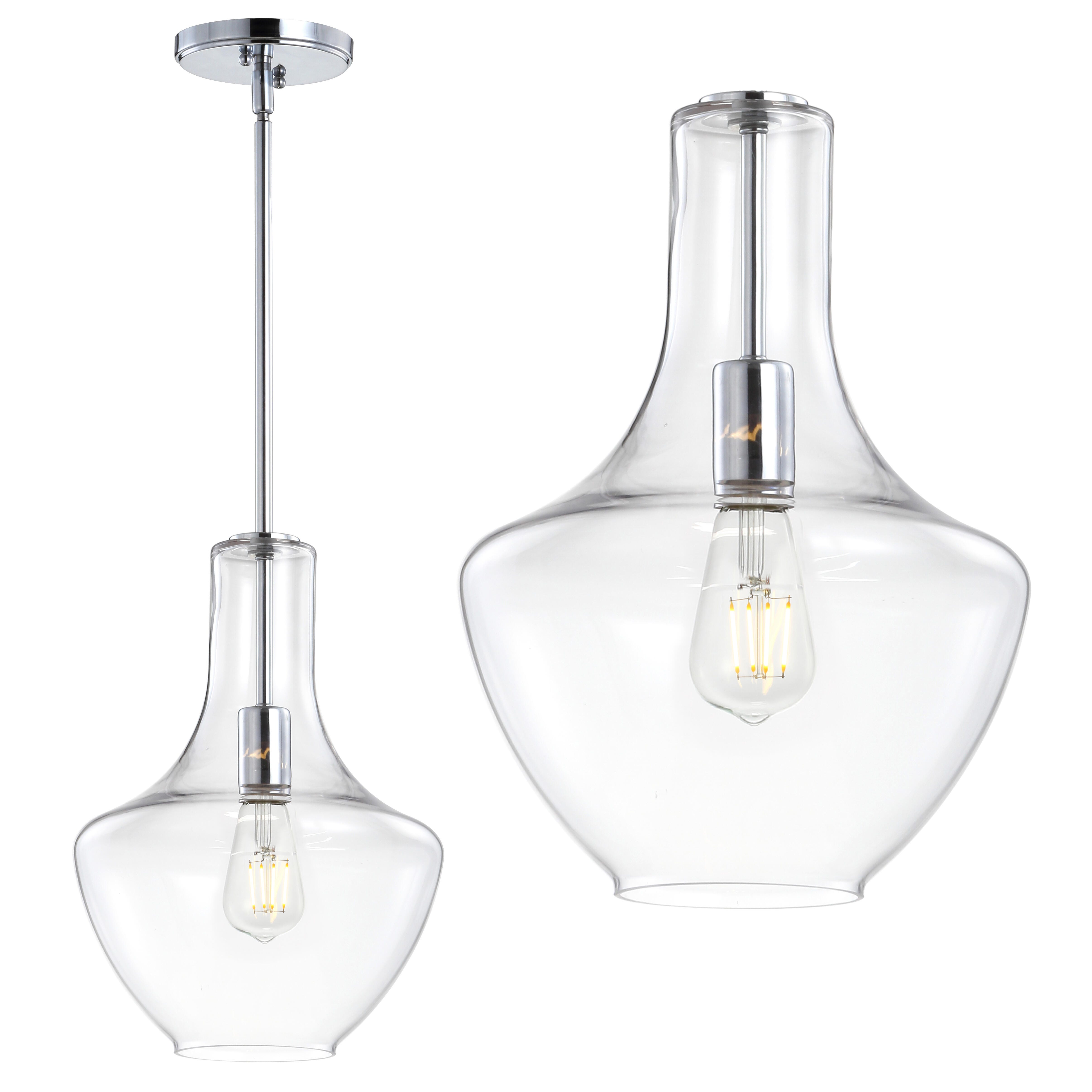 Jonathan Y Watts LED Pendant Light, Chrome/Clear, large