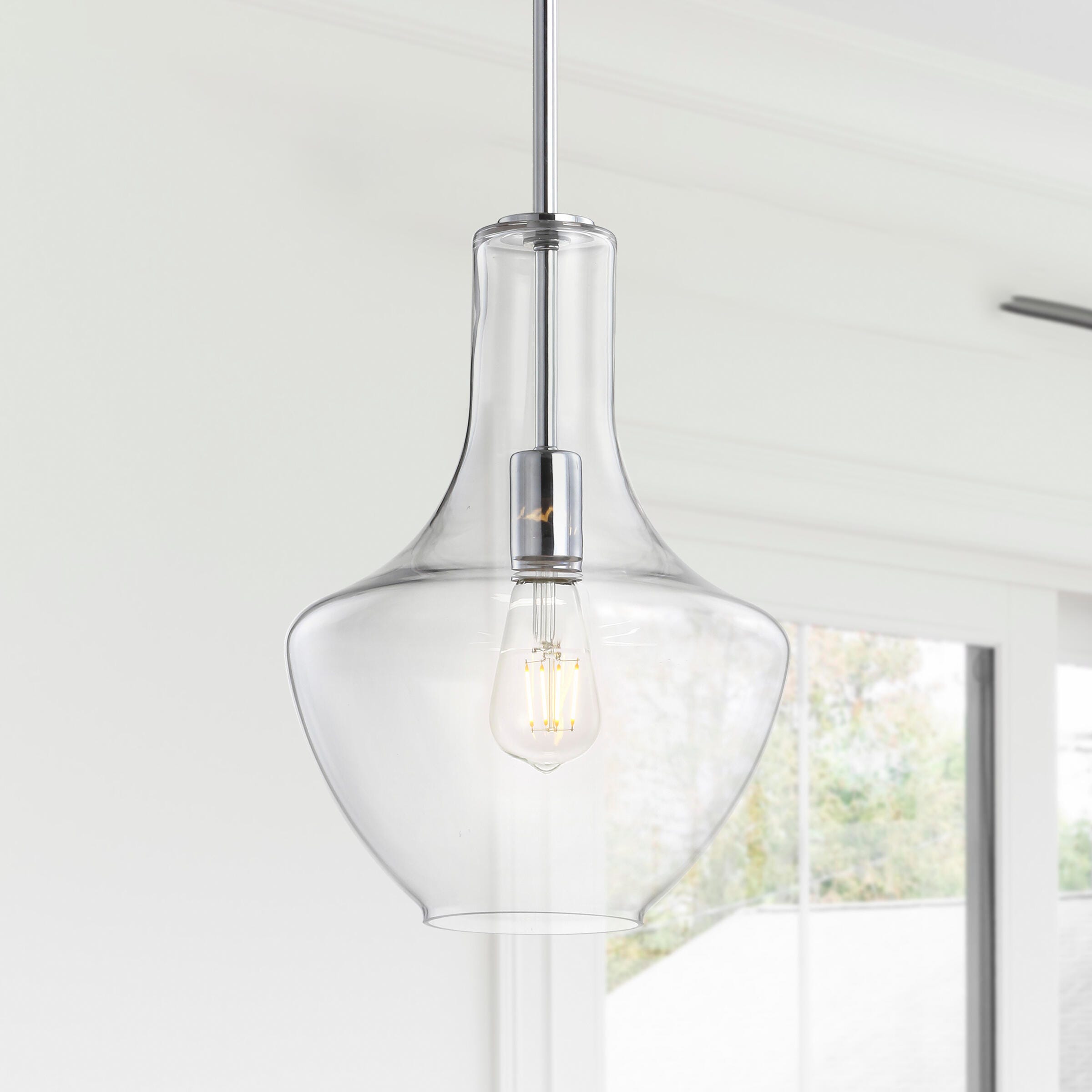 Jonathan Y Watts LED Pendant Light, Chrome/Clear, large