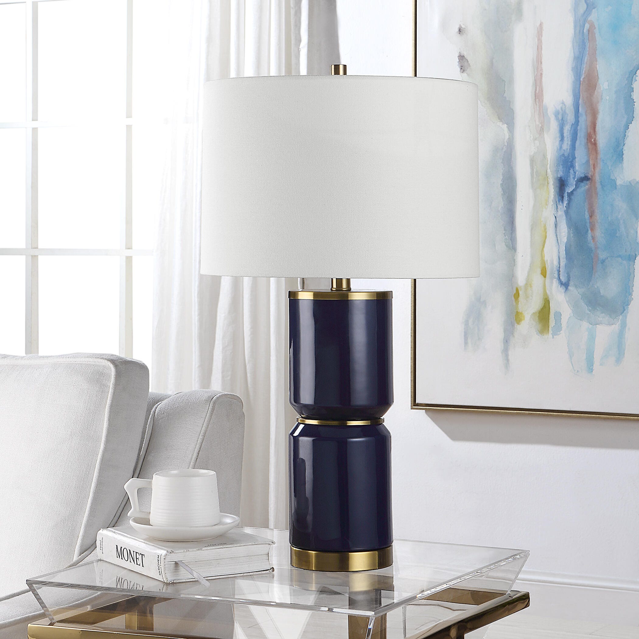 Exalted Living Cylinders Table Lamp, Blue, large