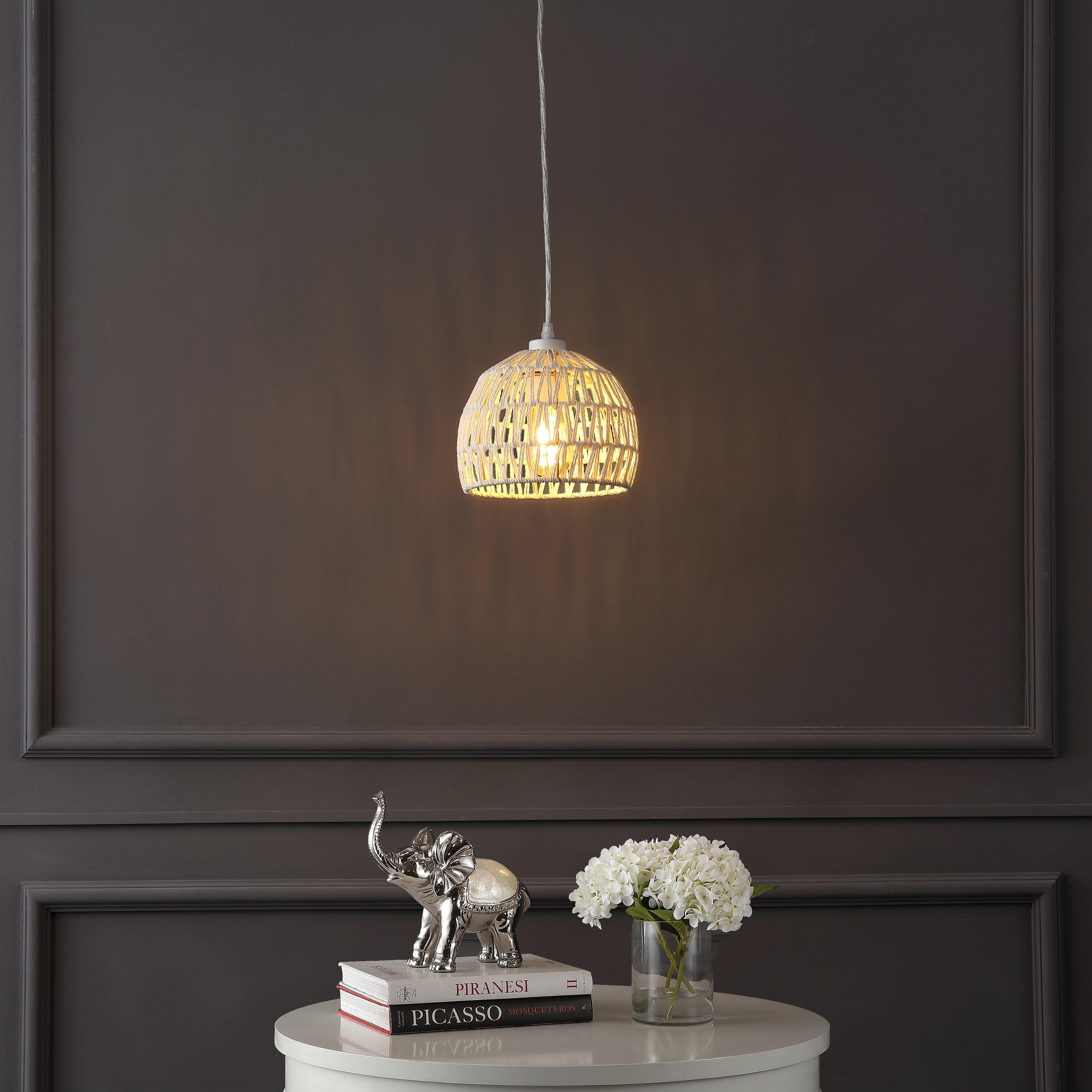 JONATHAN Y Campana Pendant Light, Cream, large
