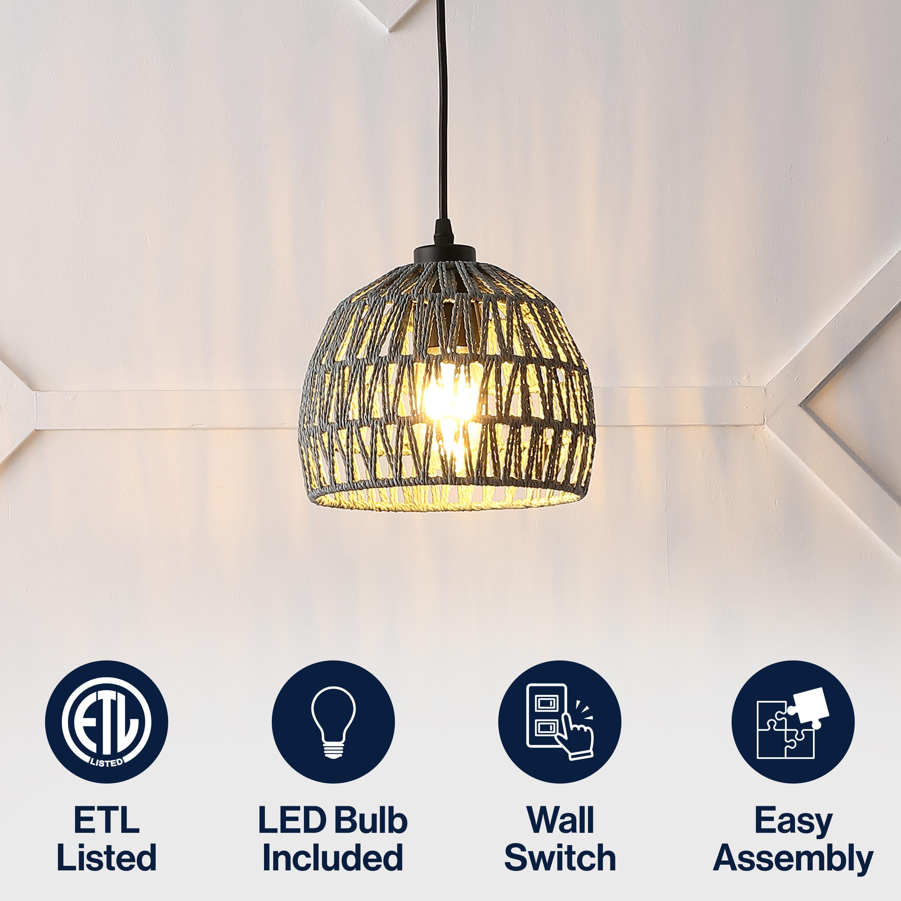 JONATHAN Y Campana Pendant Light, Gray, large