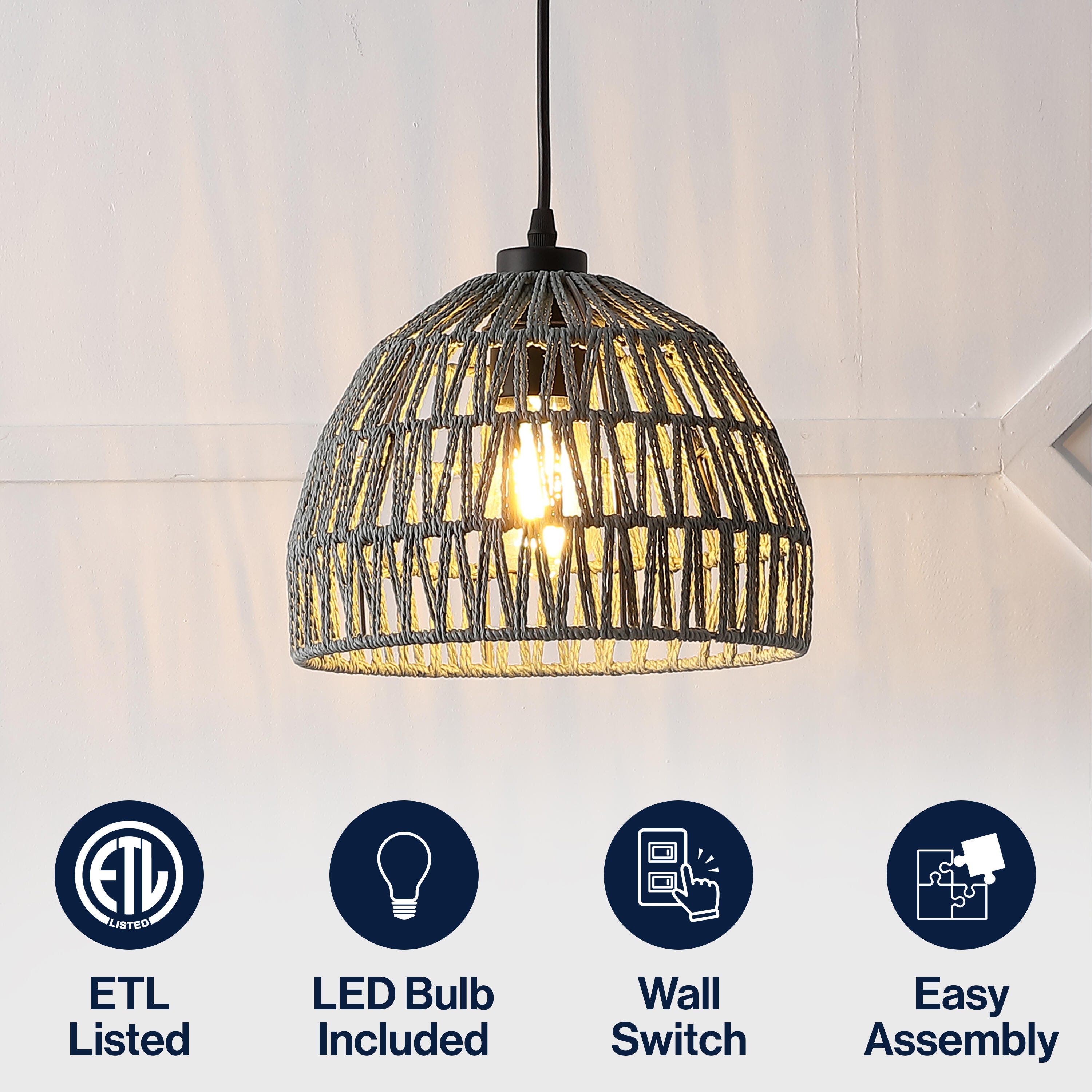 JONATHAN Y Campana Tall Pendant Light, Gray, large