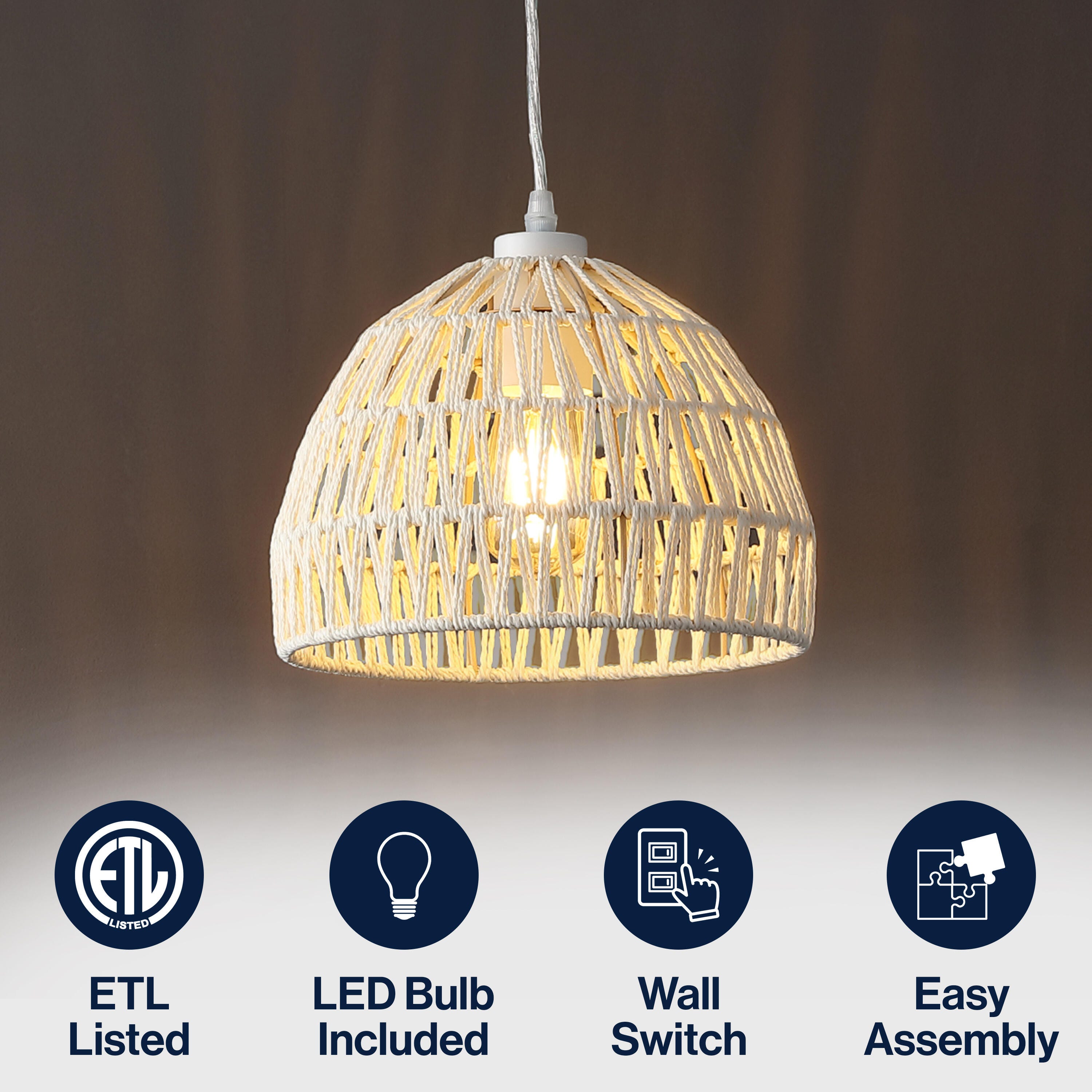 JONATHAN Y Campana Tall Pendant Light, Cream, large